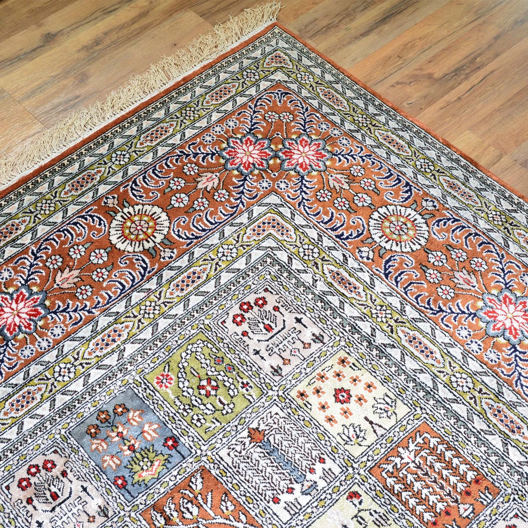 Hand Knotted Garden Panel Design Silk Handmade Rug (Size 9.1 X 11.10) Brral-6381