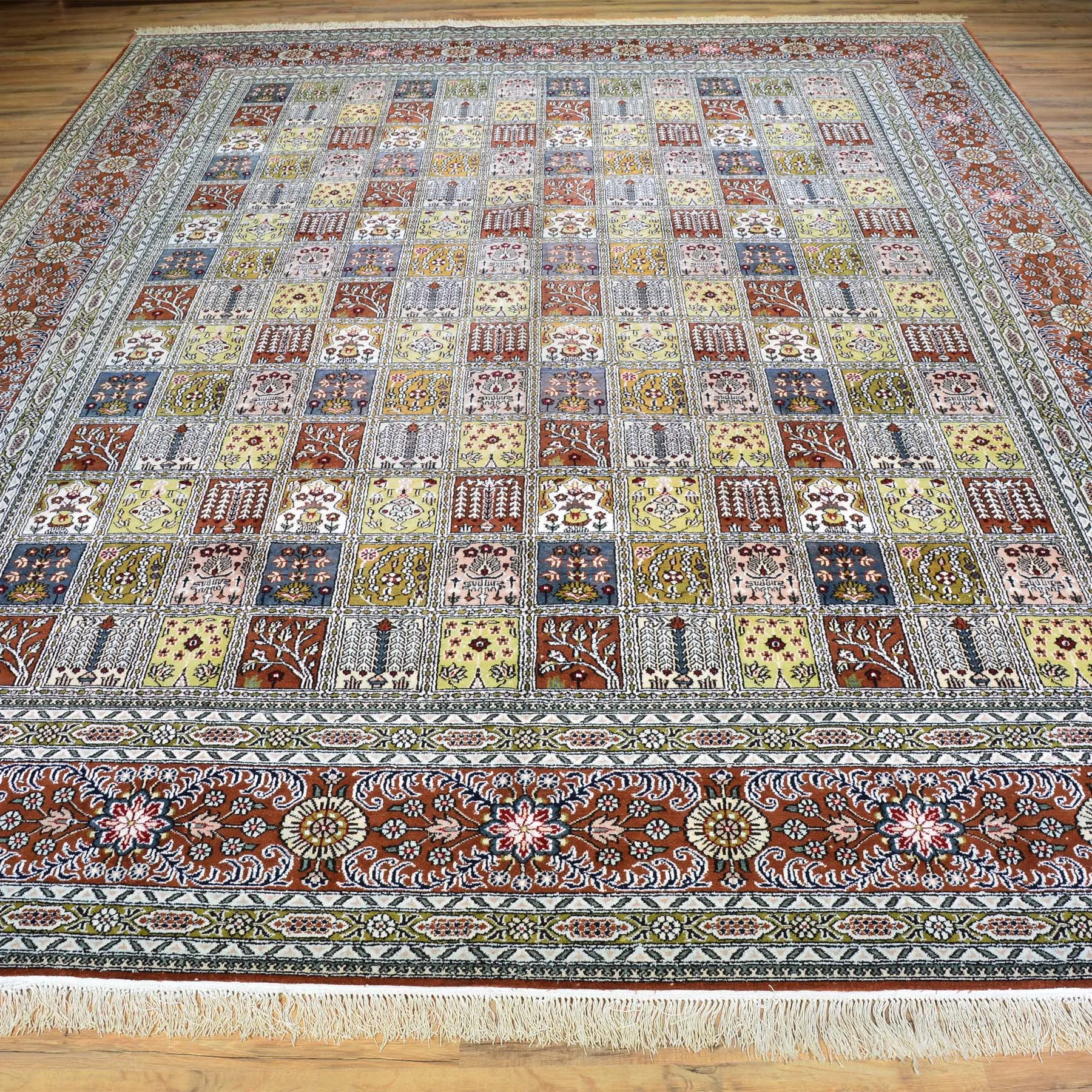 Hand Knotted Garden Panel Design Silk Handmade Rug (Size 9.1 X 11.10) Brral-6381