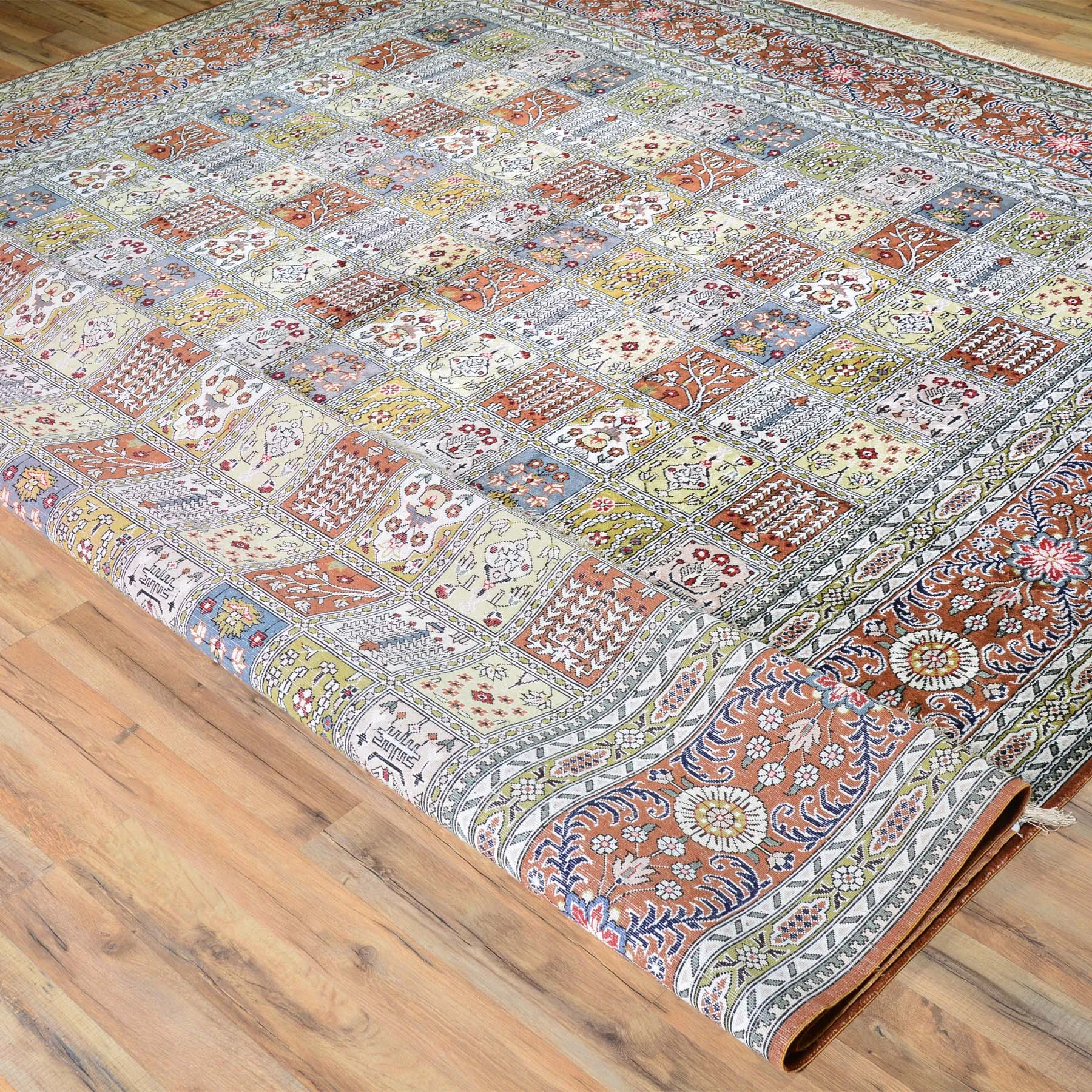 Hand Knotted Garden Panel Design Silk Handmade Rug (Size 9.1 X 11.10) Brral-6381