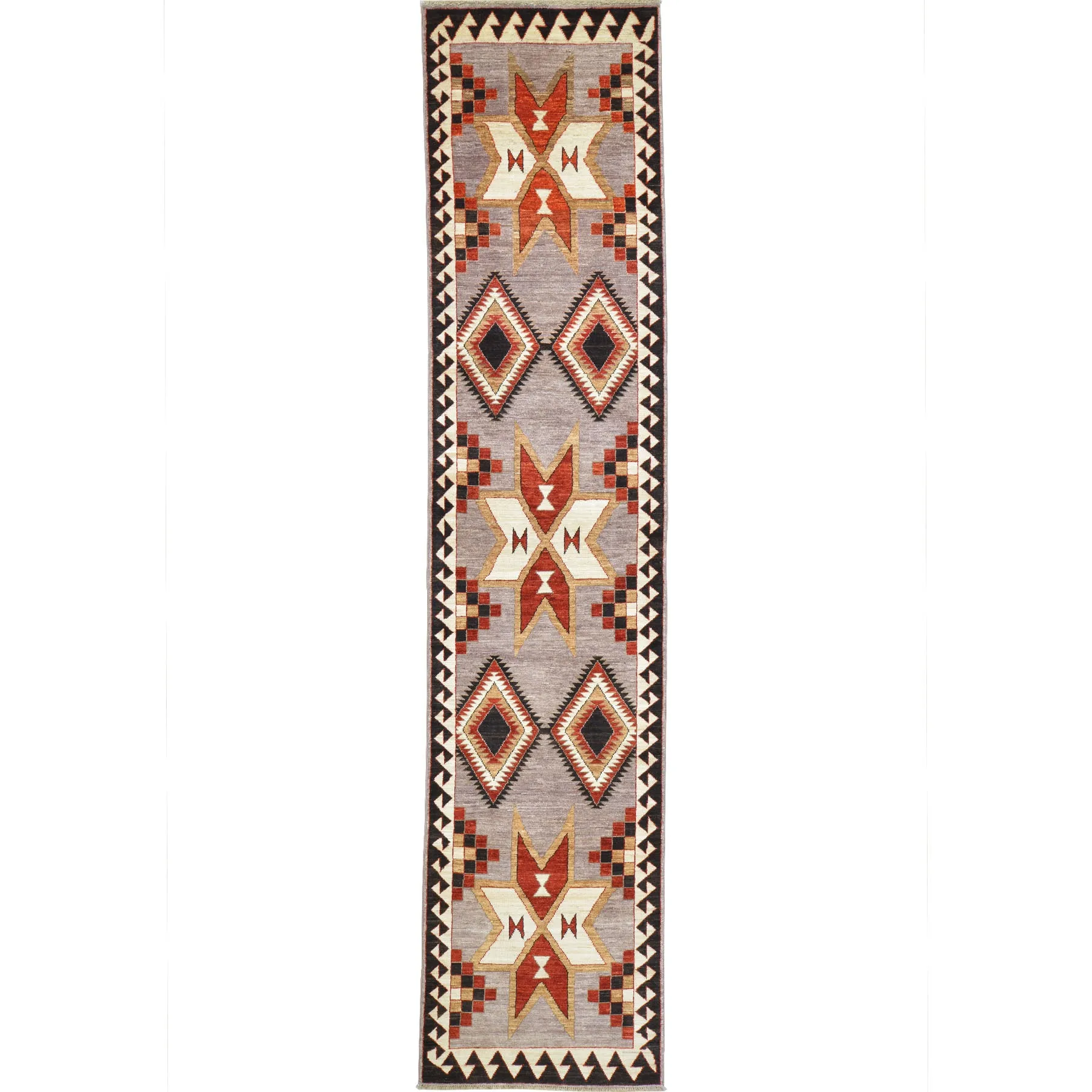 Hand-Knotted Southwestern Design Handmade Wool Rug (Size 2.7 X 11.6) Cwral-9645