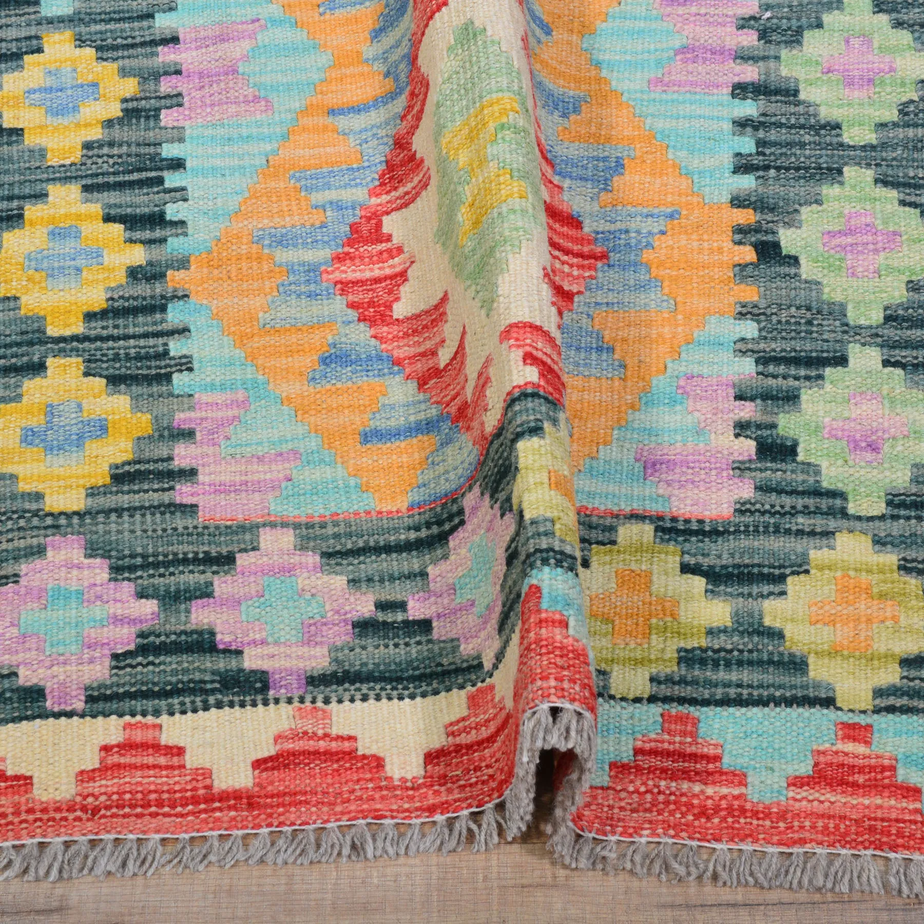 Hand-Woven Reversible Momana Kilim Handmade Wool Rug (Size 2.8 X 9.7) Cwral-10671