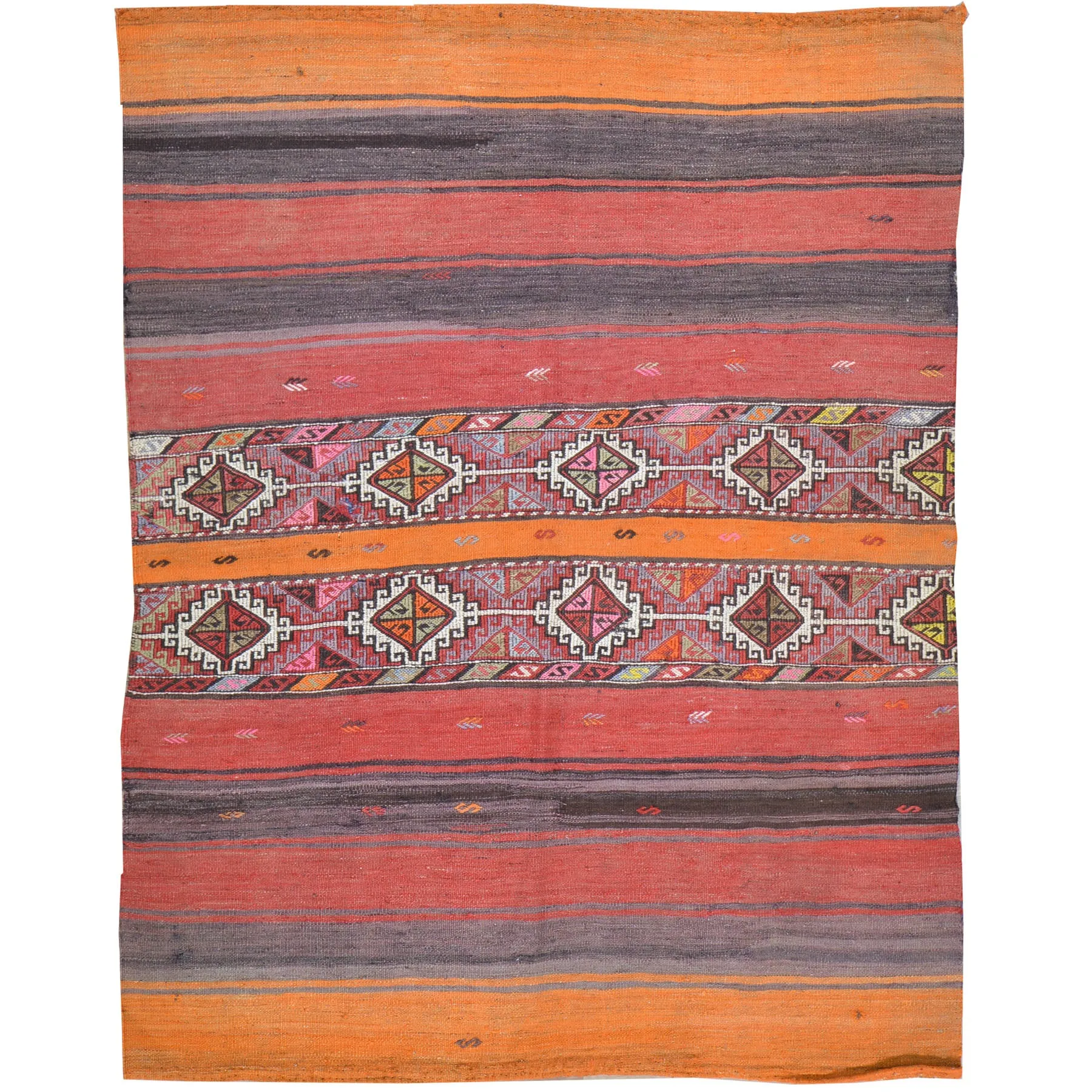 Hand-Woven Tribal Turkish Kilim 100% Wool Rug (Size 4.2 X 5.3) Cwral-8652