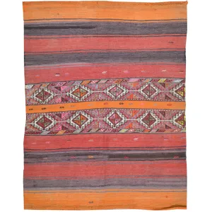 Hand-Woven Tribal Turkish Kilim 100% Wool Rug (Size 4.2 X 5.3) Cwral-8652