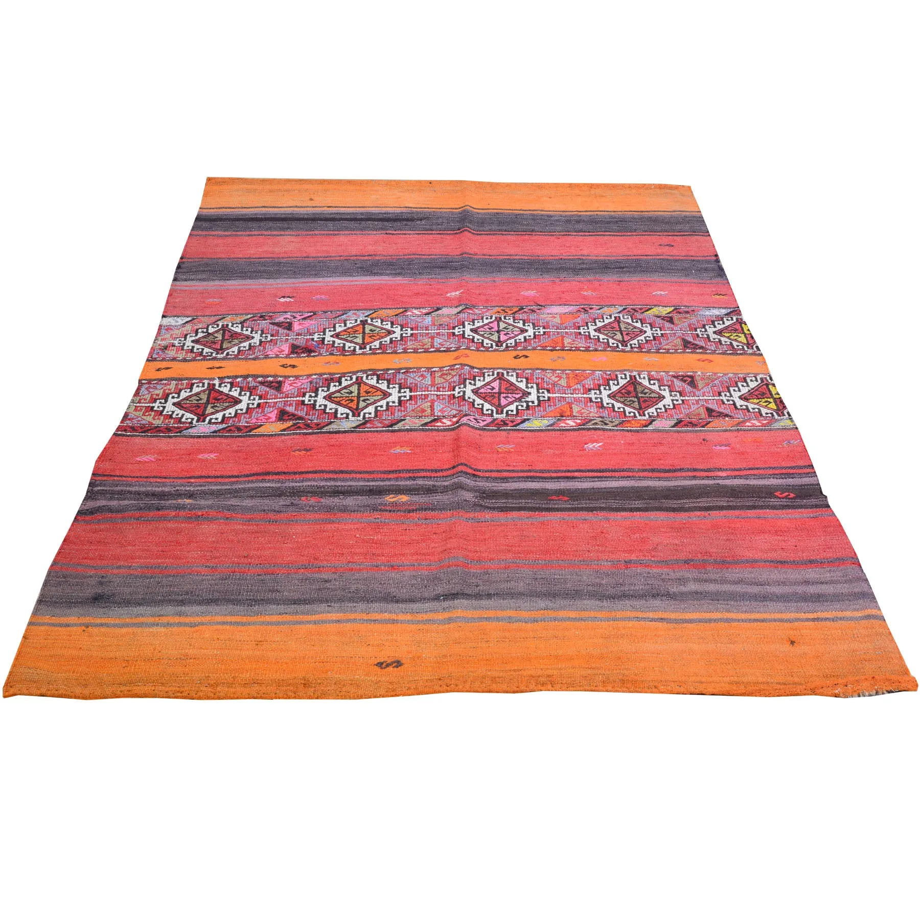 Hand-Woven Tribal Turkish Kilim 100% Wool Rug (Size 4.2 X 5.3) Cwral-8652