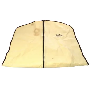 HERMES Logos Garment Cover Ivory Brown Vintage T04794