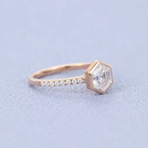 Hexagon shaped wedding ring women vintage rose gold Exquisite moissanite engagement ring unique Bridal Stacking promise gift