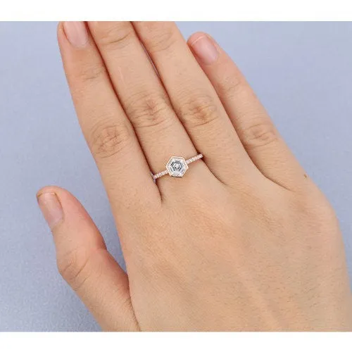 Hexagon shaped wedding ring women vintage rose gold Exquisite moissanite engagement ring unique Bridal Stacking promise gift