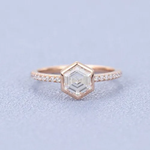 Hexagon shaped wedding ring women vintage rose gold Exquisite moissanite engagement ring unique Bridal Stacking promise gift
