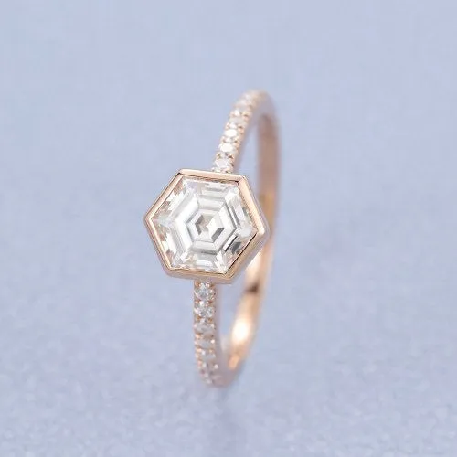 Hexagon shaped wedding ring women vintage rose gold Exquisite moissanite engagement ring unique Bridal Stacking promise gift