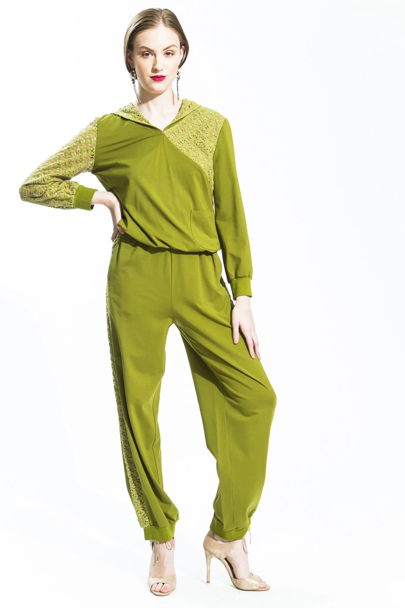 Hooded Lace Tracksuit (Green/Gold) Style # 1239P