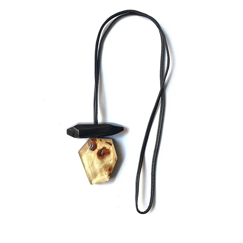Horn and Wood Faceted Pendant