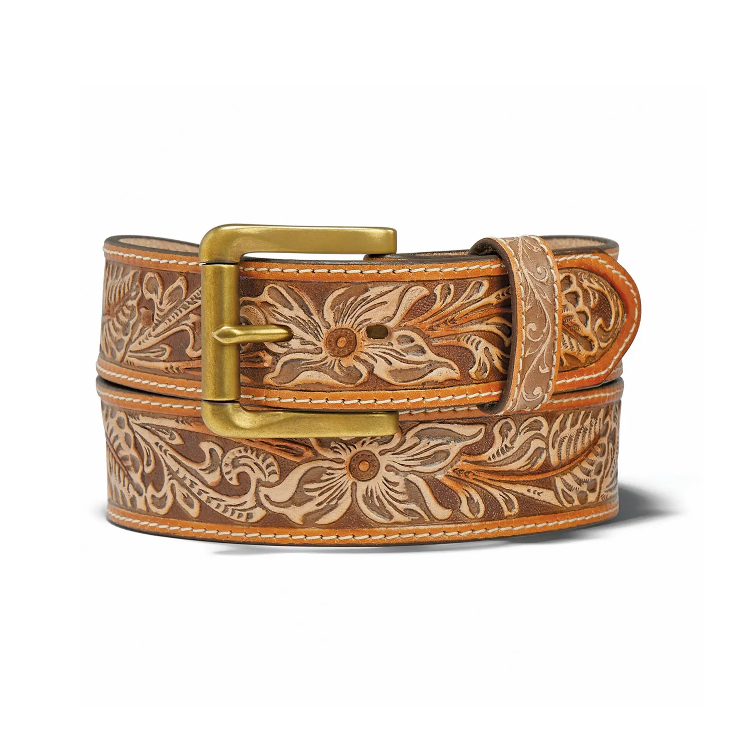 Justin Tan Floral Embossed Belt for Men