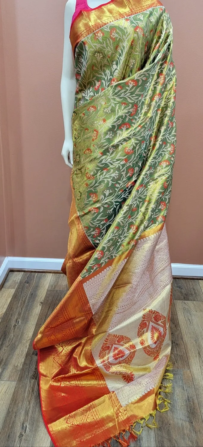 Kanchi Silk Saree w/ 2 Gram Gold Zari Collection- Custom Blouse
