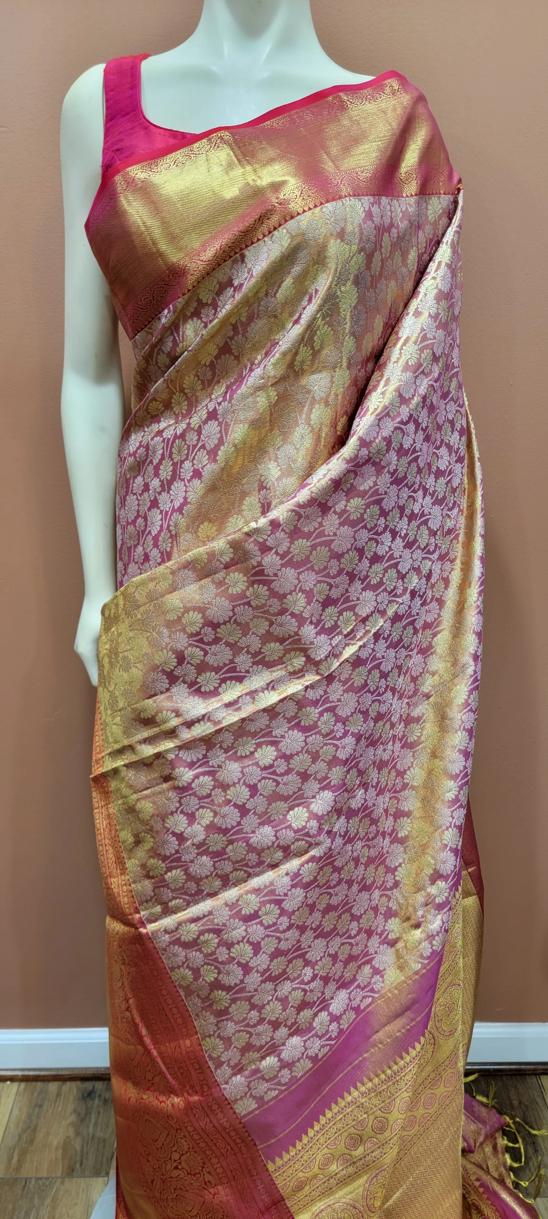 Kanchi Silk Saree w/ 2 Gram Gold Zari Collection- Custom Blouse