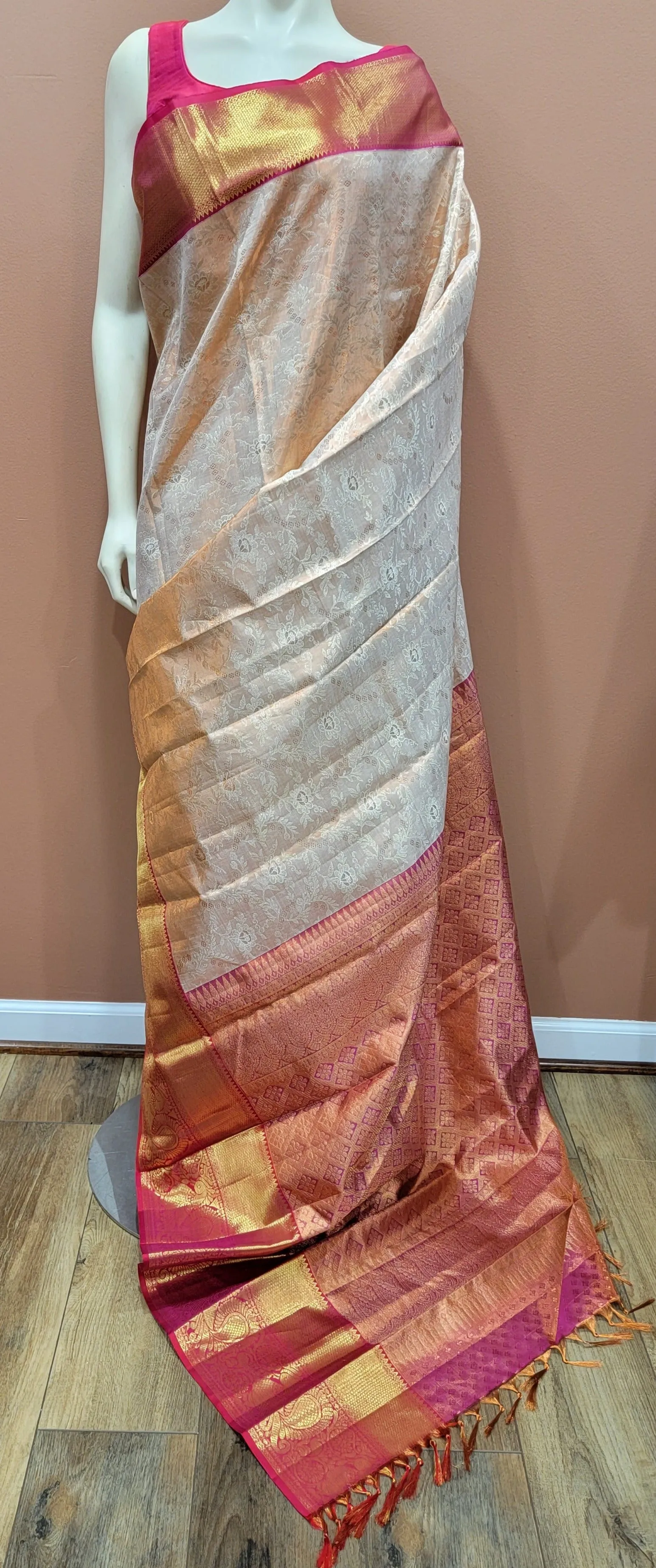 Kanchi Silk Saree w/ 2 Gram Gold Zari Collection- Custom Blouse