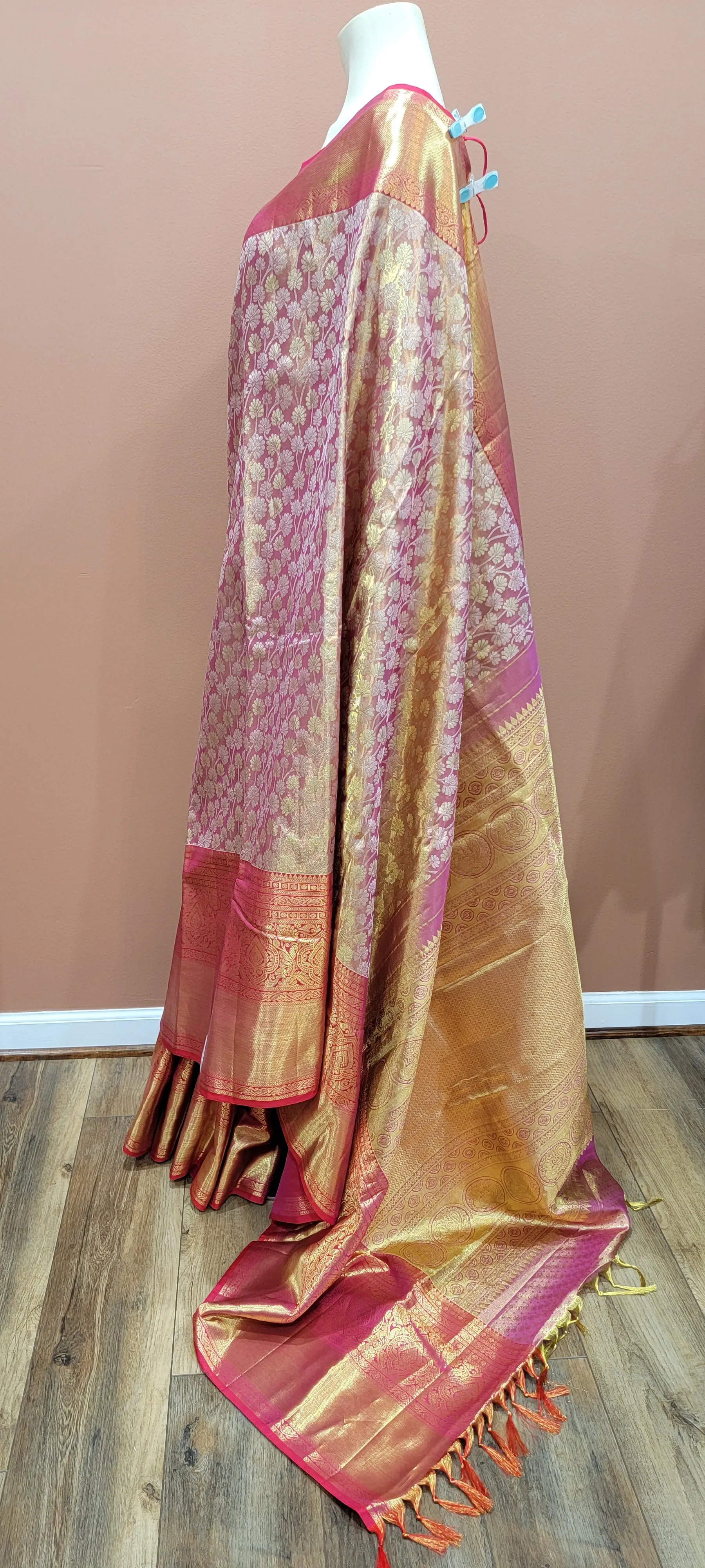 Kanchi Silk Saree w/ 2 Gram Gold Zari Collection- Custom Blouse
