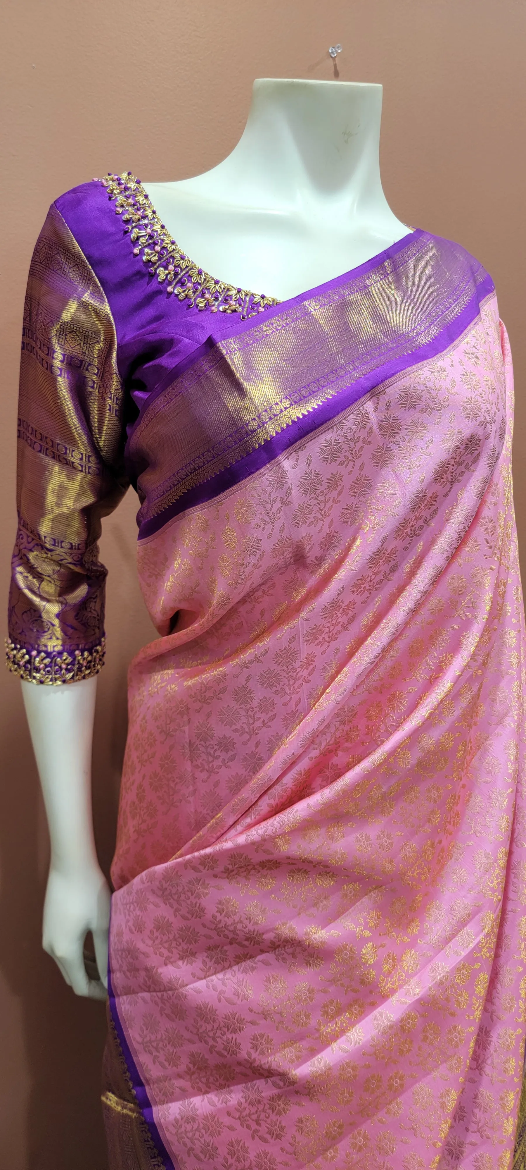Kanchi Silk Saree w/ 2 Gram Gold Zari Collection- Custom Blouse