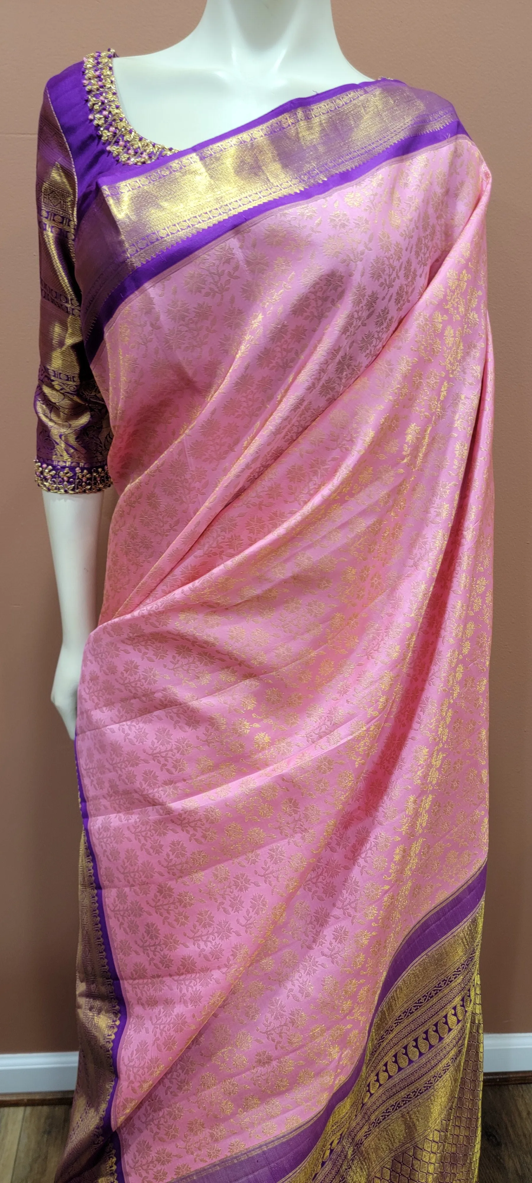 Kanchi Silk Saree w/ 2 Gram Gold Zari Collection- Custom Blouse