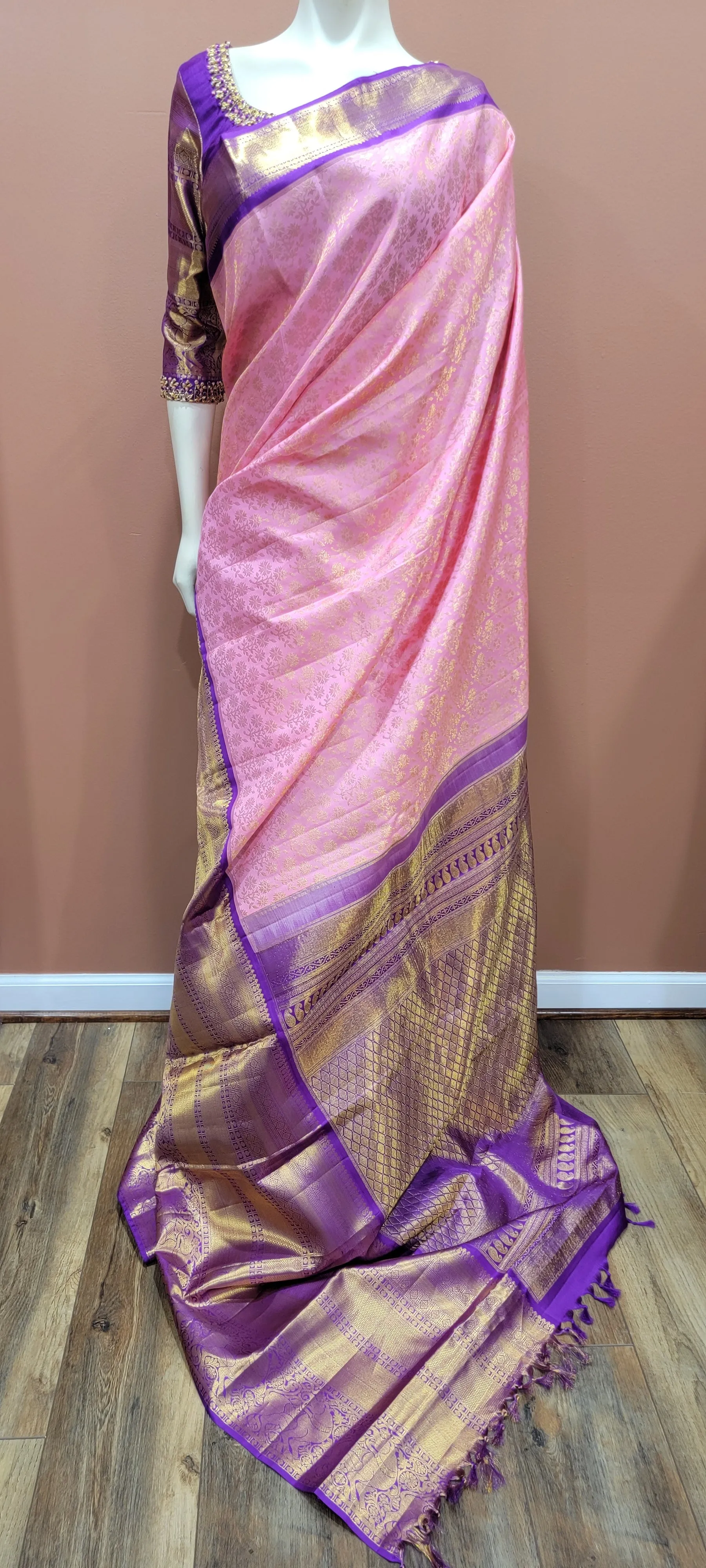 Kanchi Silk Saree w/ 2 Gram Gold Zari Collection- Custom Blouse