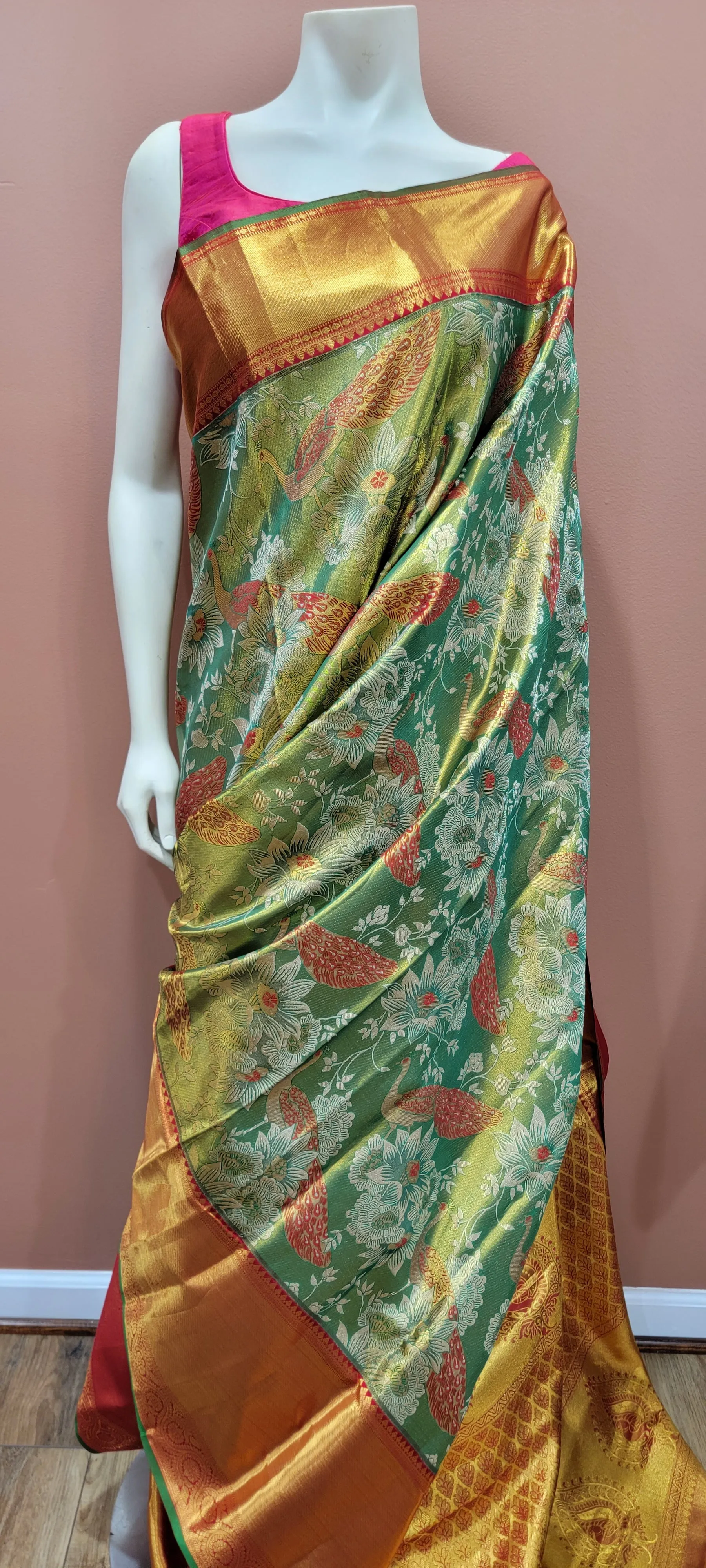Kanchi Silk Saree w/ 2 Gram Gold Zari Collection- Custom Blouse