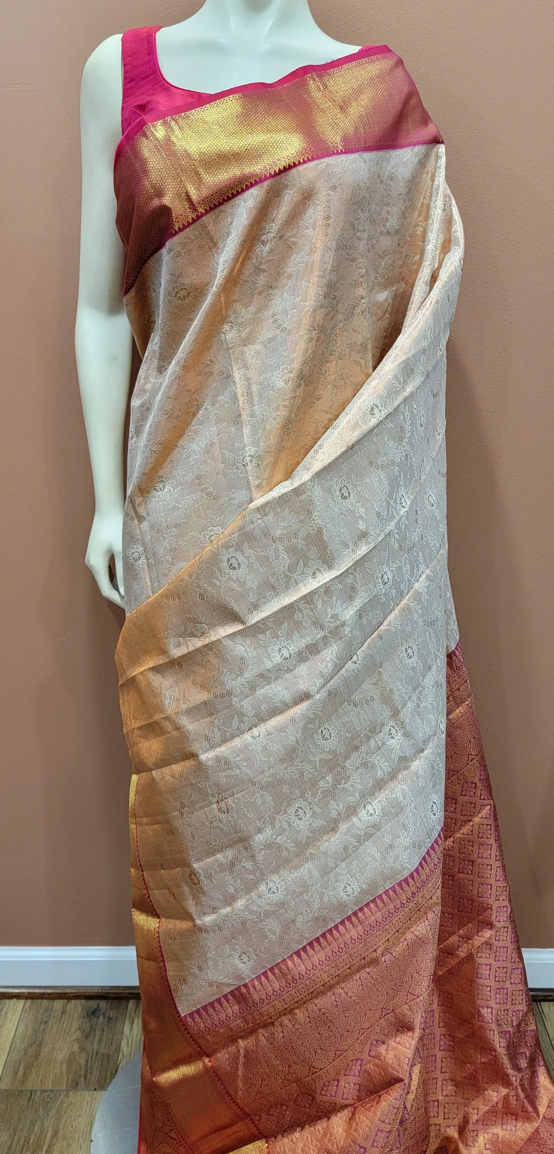 Kanchi Silk Saree w/ 2 Gram Gold Zari Collection- Custom Blouse