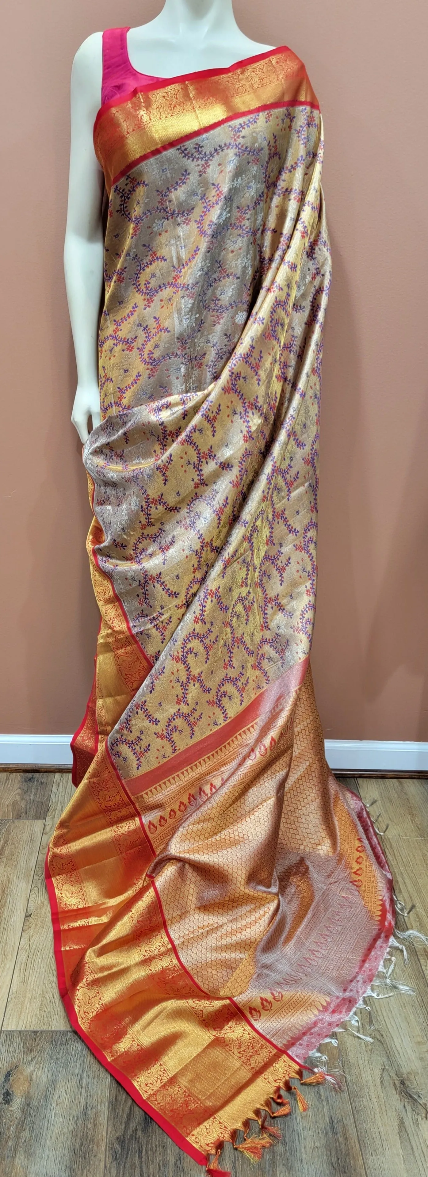 Kanchi Silk Saree w/ 2 Gram Gold Zari Collection- Custom Blouse
