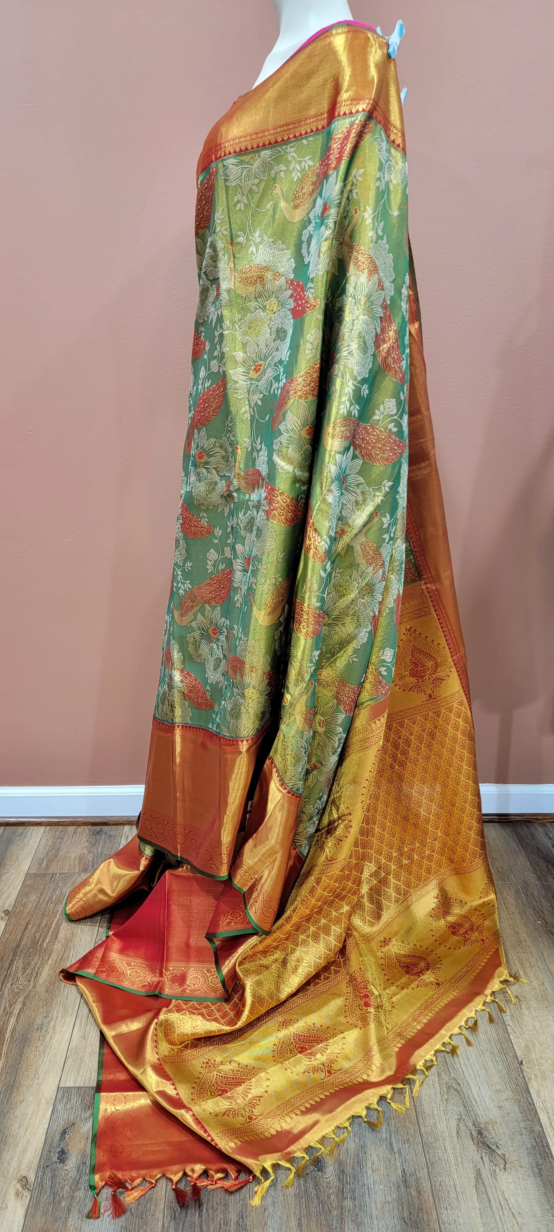 Kanchi Silk Saree w/ 2 Gram Gold Zari Collection- Custom Blouse