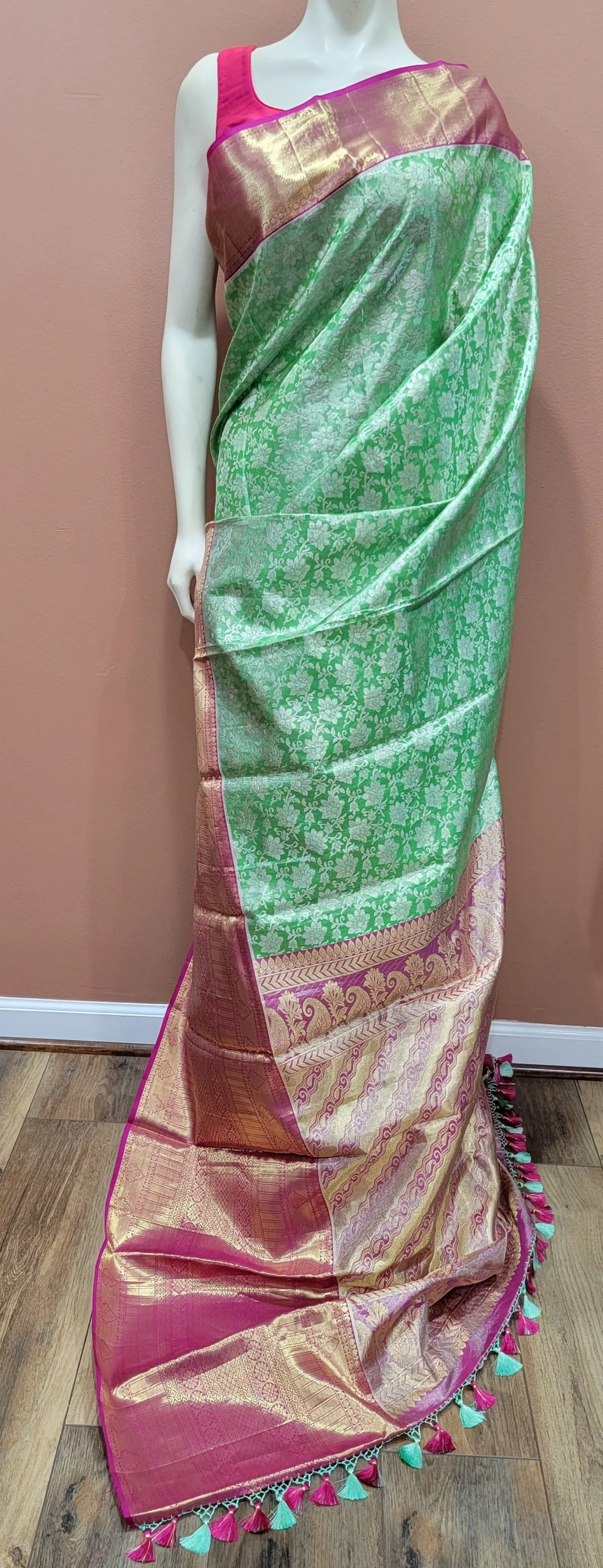 Kanchi Silk Saree w/ 2 Gram Gold Zari Collection- Custom Blouse