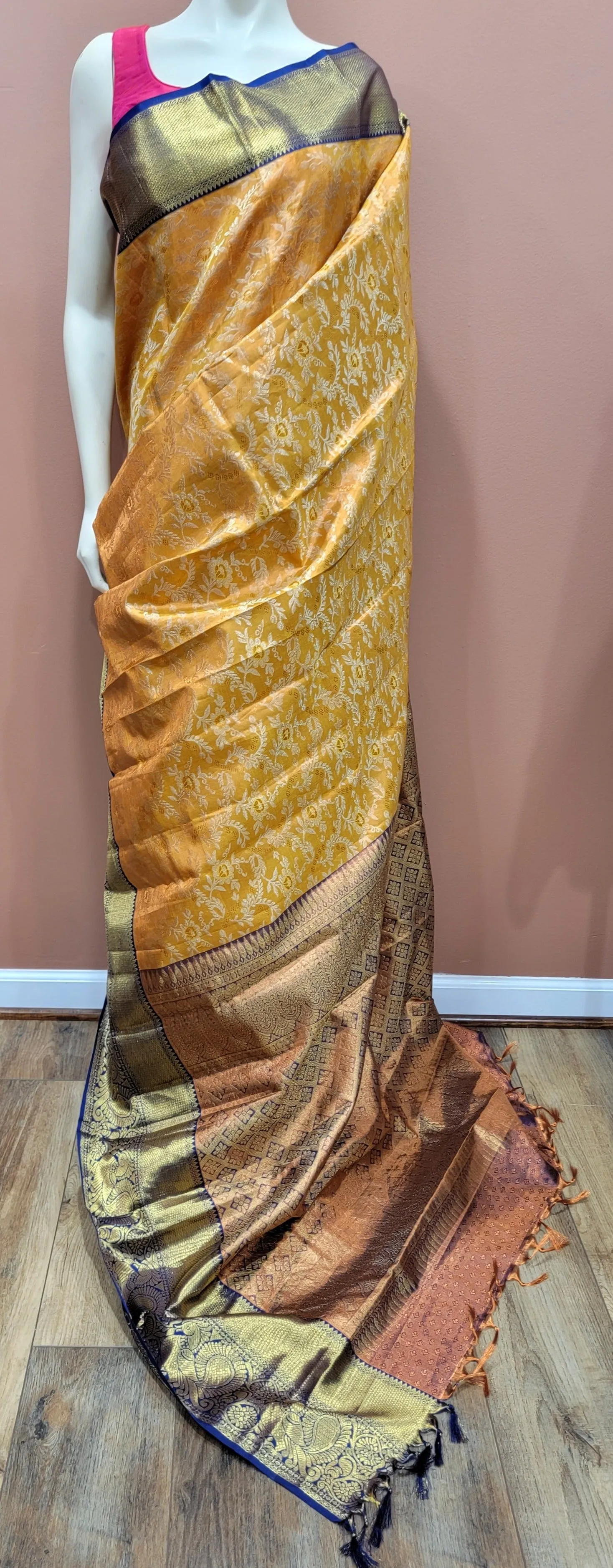 Kanchi Silk Saree w/ 2 Gram Gold Zari Collection- Custom Blouse