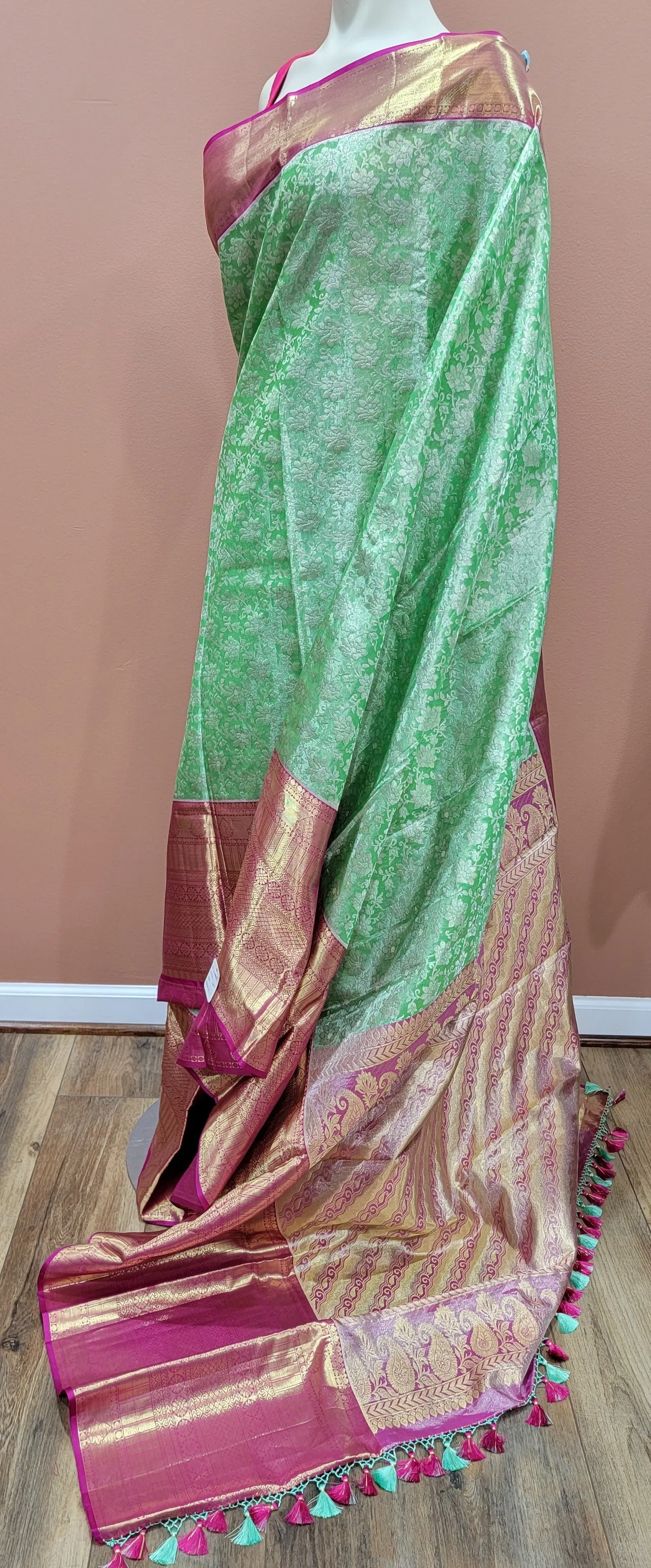 Kanchi Silk Saree w/ 2 Gram Gold Zari Collection- Custom Blouse