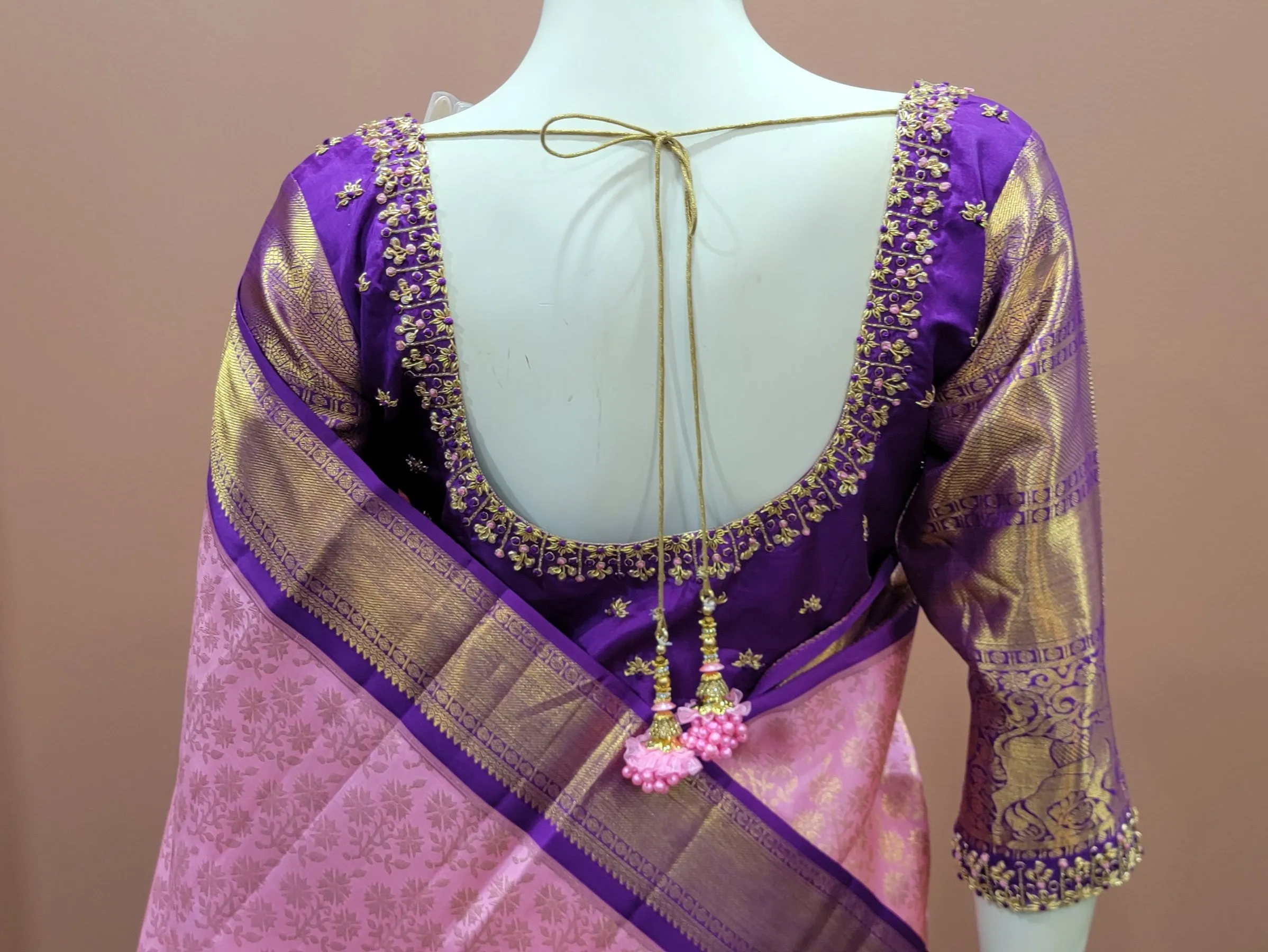 Kanchi Silk Saree w/ 2 Gram Gold Zari Collection- Custom Blouse