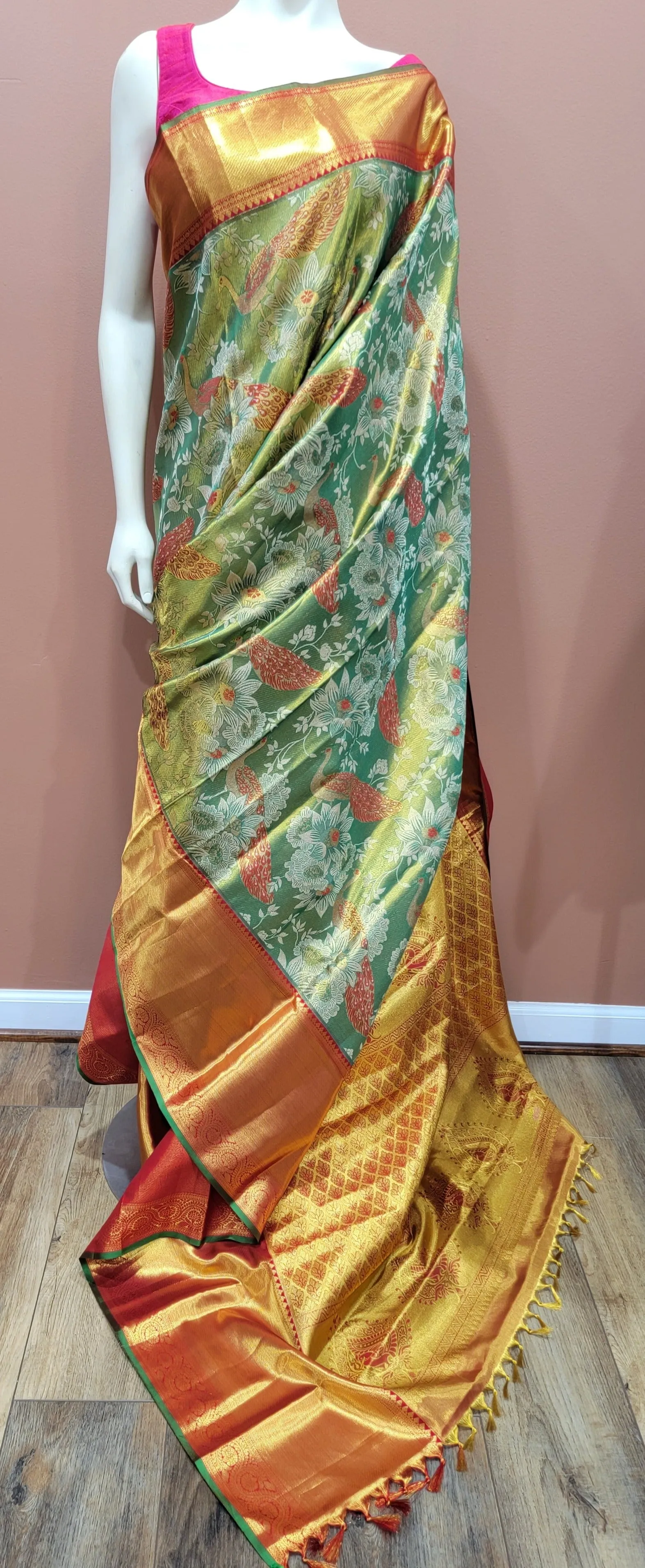 Kanchi Silk Saree w/ 2 Gram Gold Zari Collection- Custom Blouse
