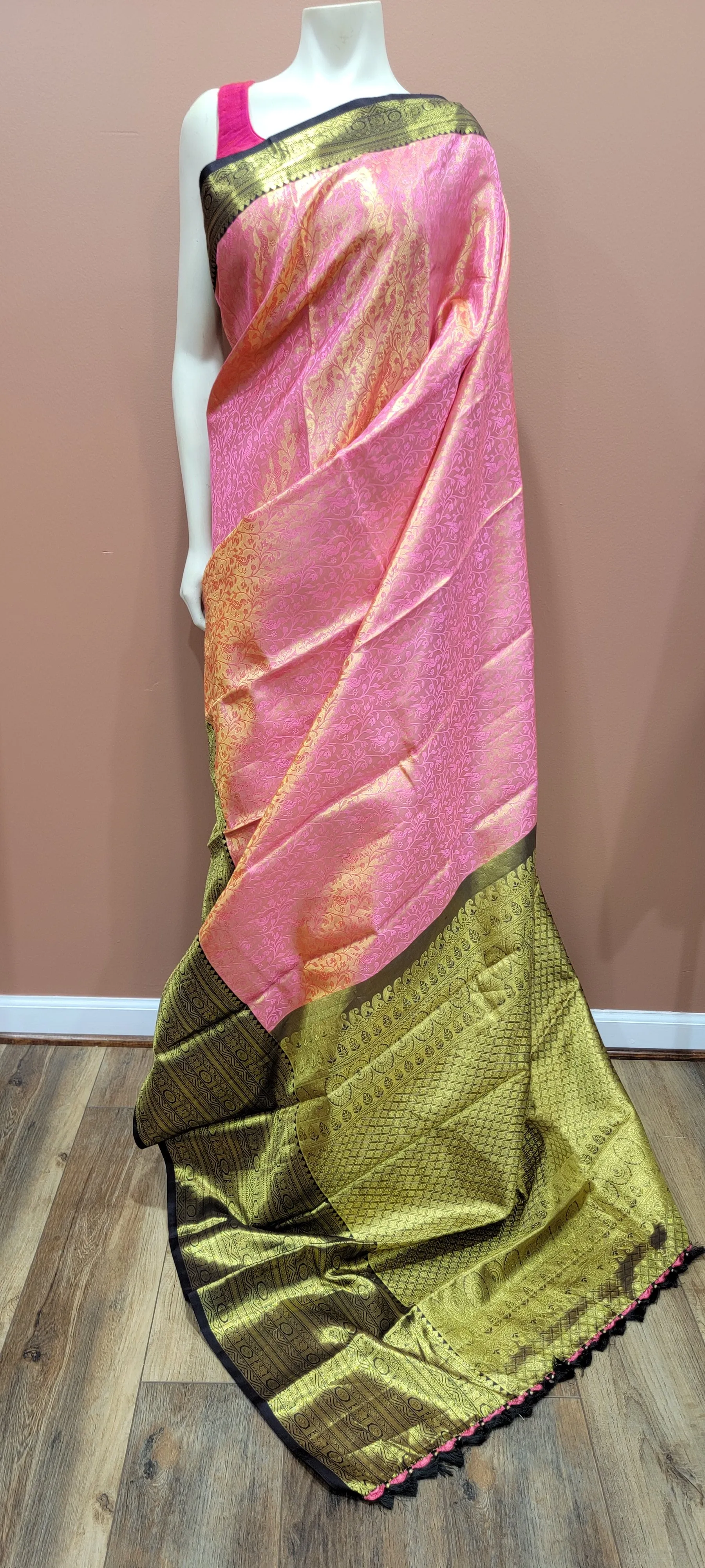 Kanchi Silk Saree w/ 2 Gram Gold Zari Collection- Custom Blouse
