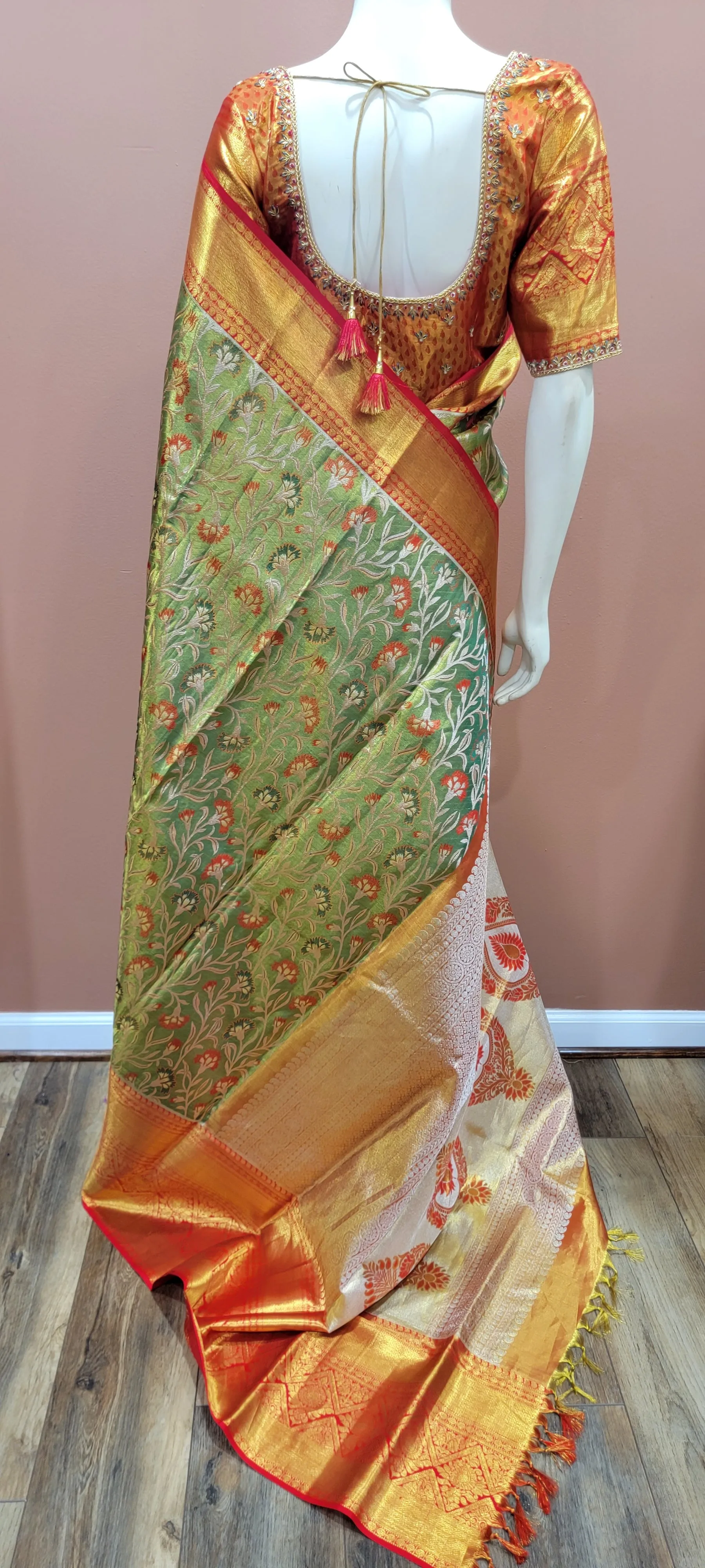 Kanchi Silk Saree w/ 2 Gram Gold Zari Collection- Custom Blouse