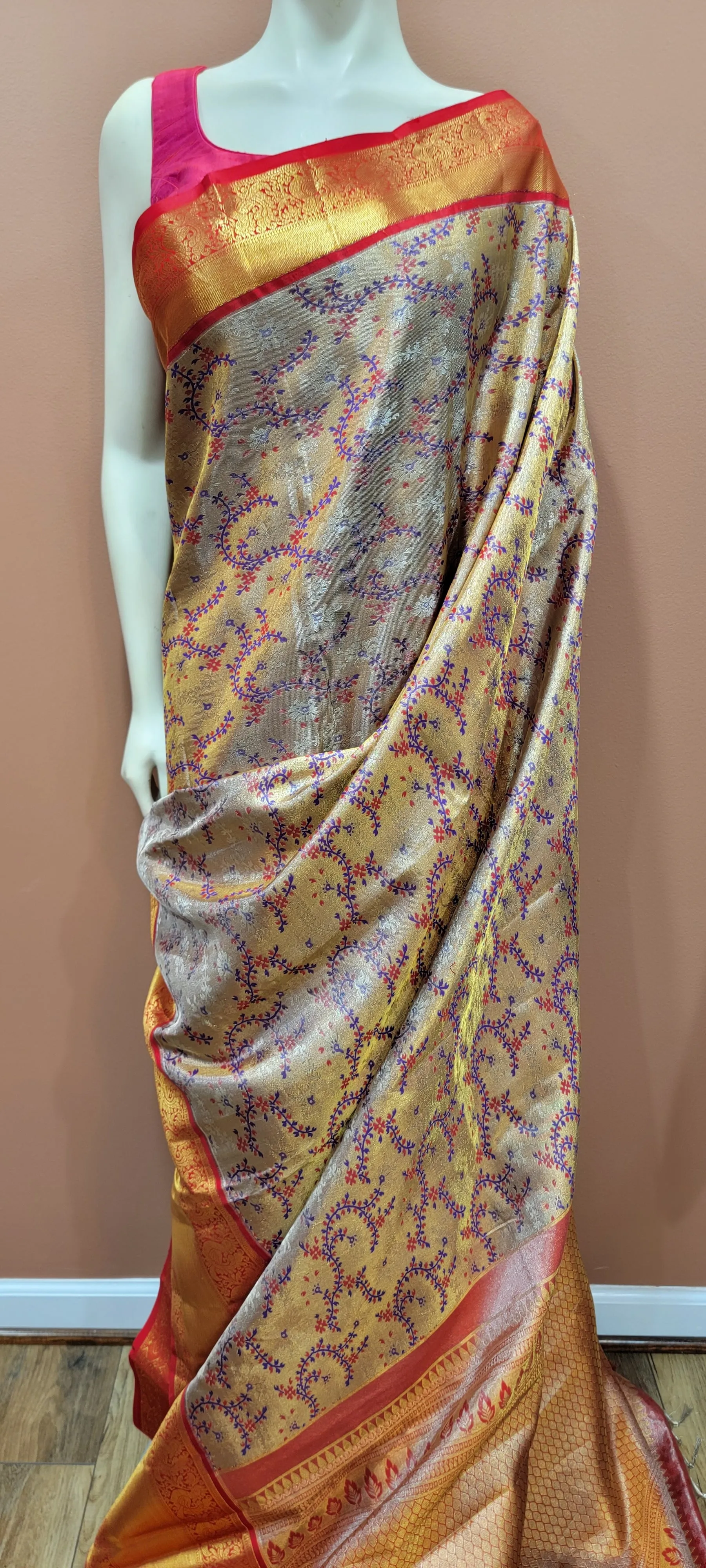 Kanchi Silk Saree w/ 2 Gram Gold Zari Collection- Custom Blouse