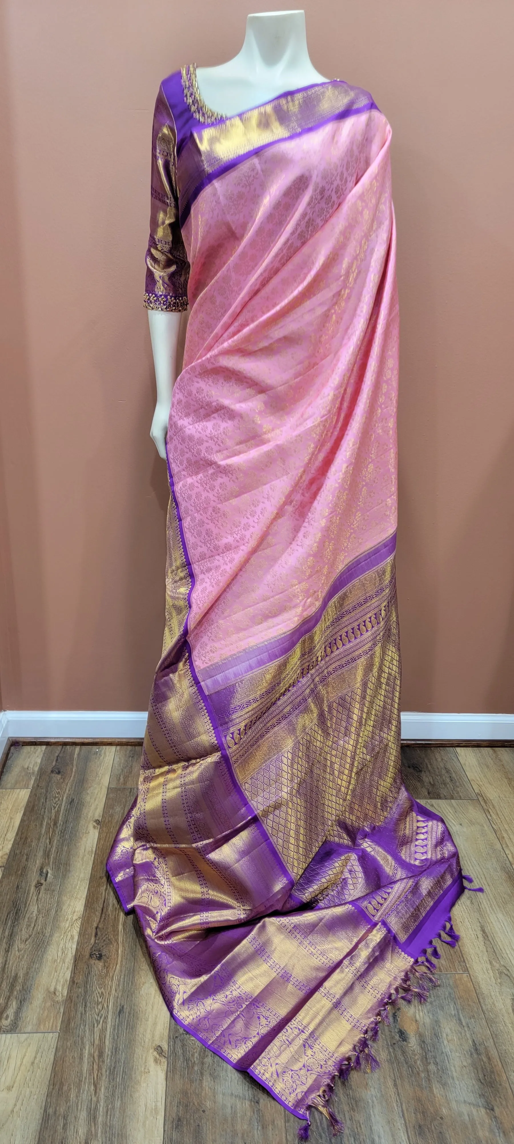 Kanchi Silk Saree w/ 2 Gram Gold Zari Collection- Custom Blouse