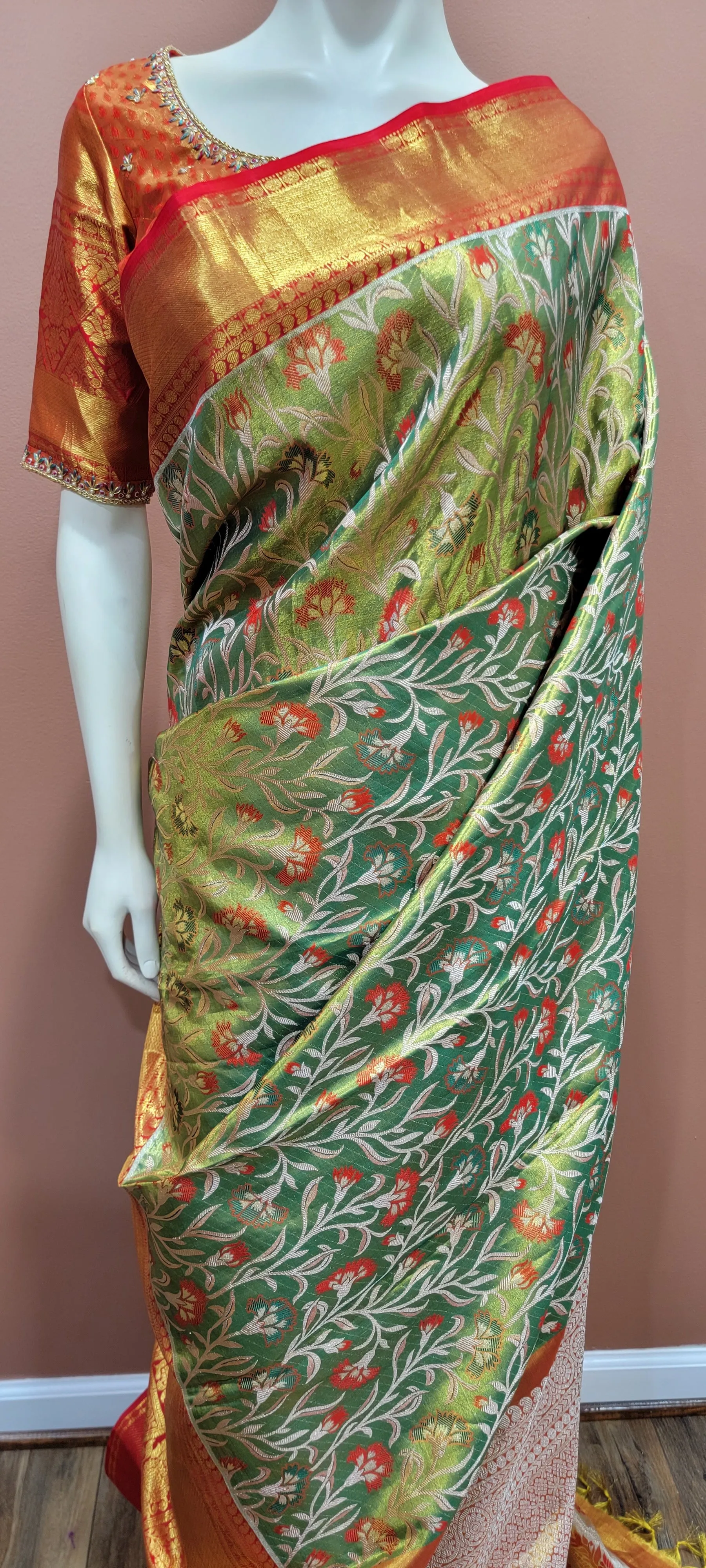 Kanchi Silk Saree w/ 2 Gram Gold Zari Collection- Custom Blouse