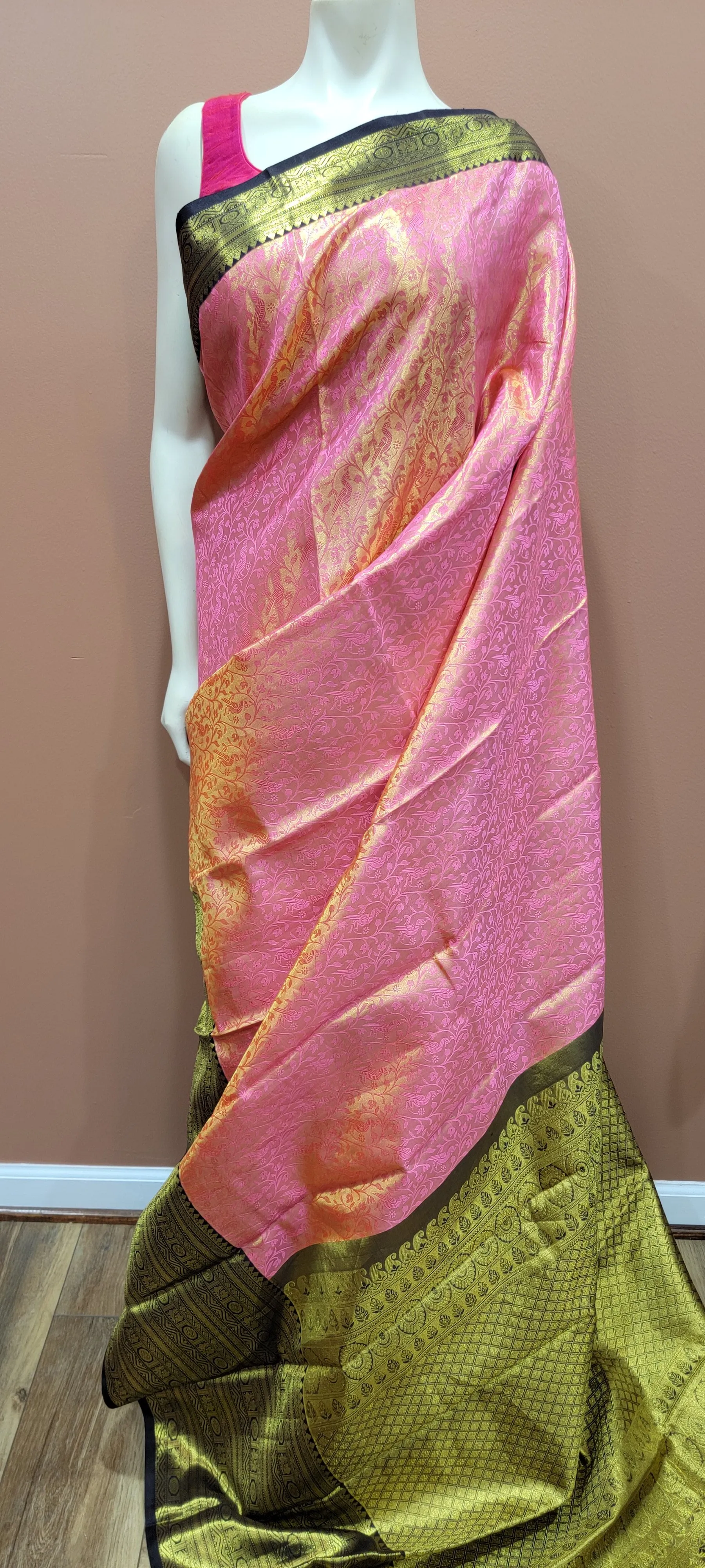 Kanchi Silk Saree w/ 2 Gram Gold Zari Collection- Custom Blouse