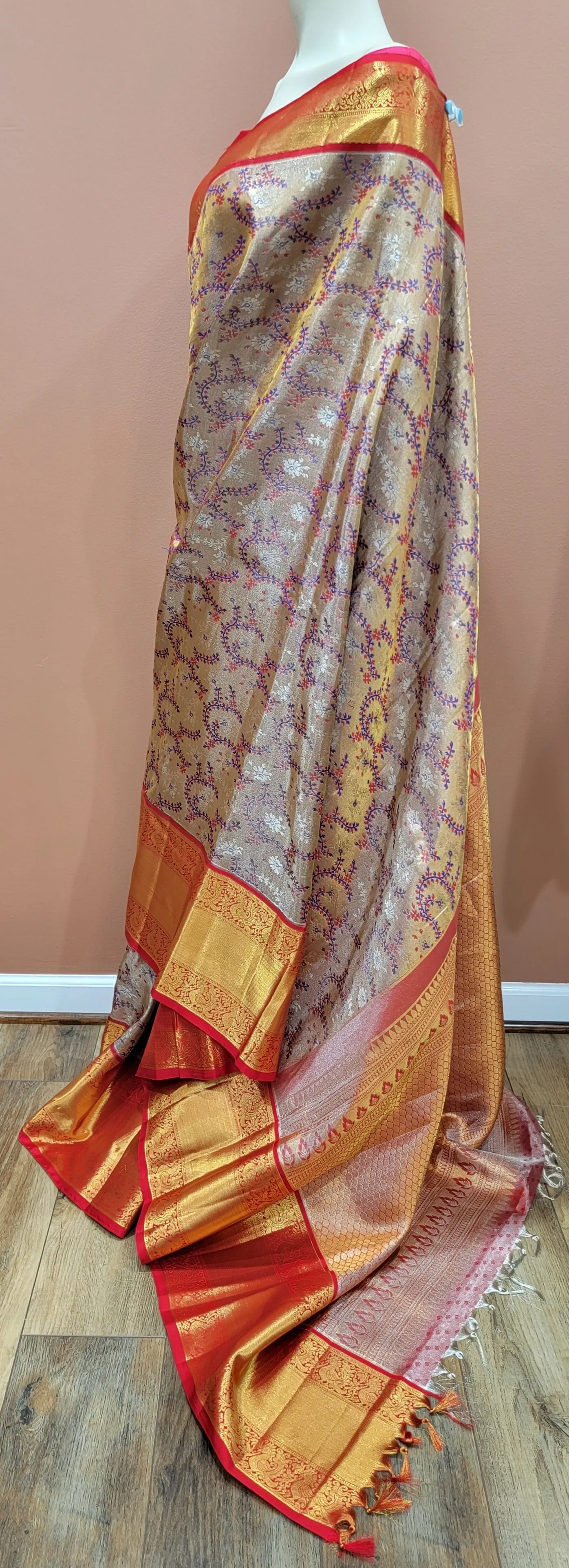 Kanchi Silk Saree w/ 2 Gram Gold Zari Collection- Custom Blouse