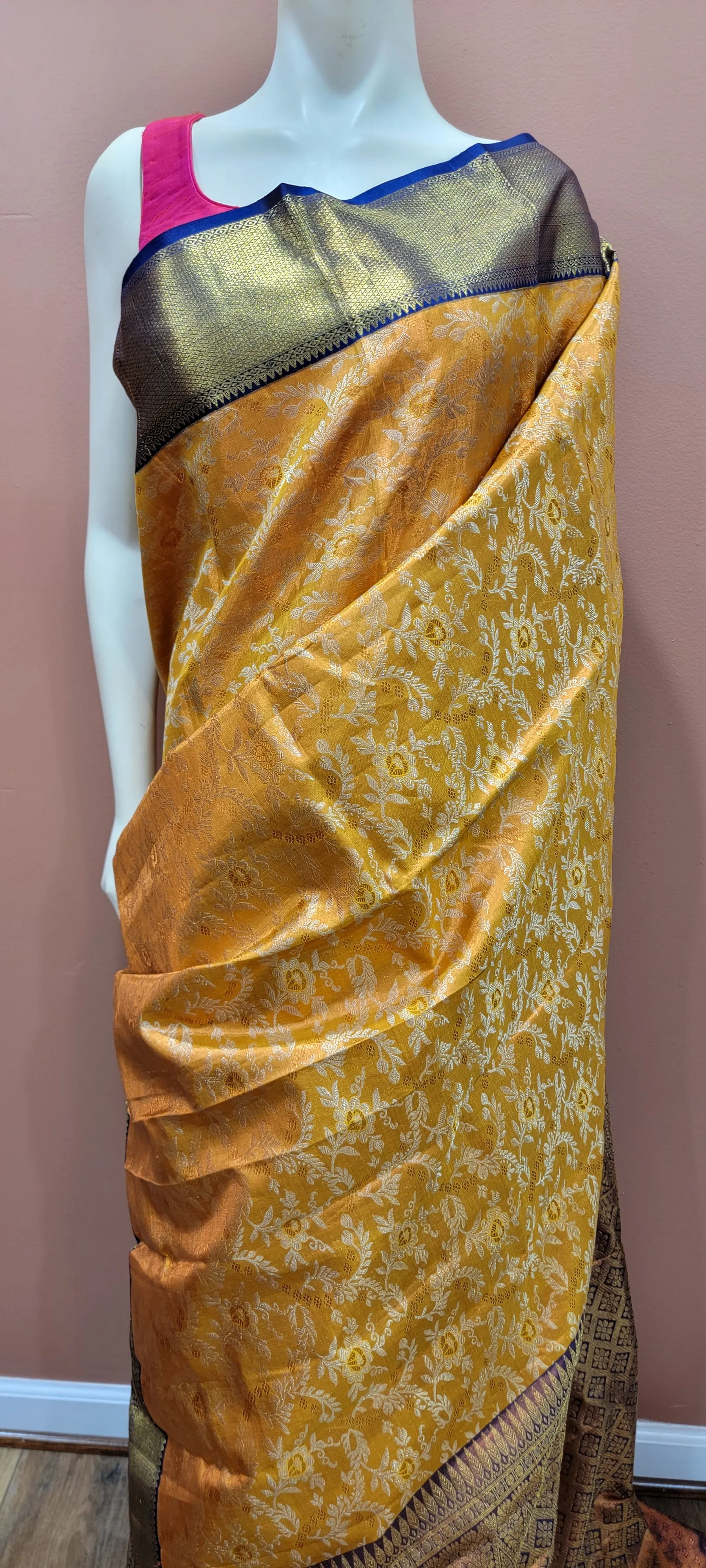 Kanchi Silk Saree w/ 2 Gram Gold Zari Collection- Custom Blouse