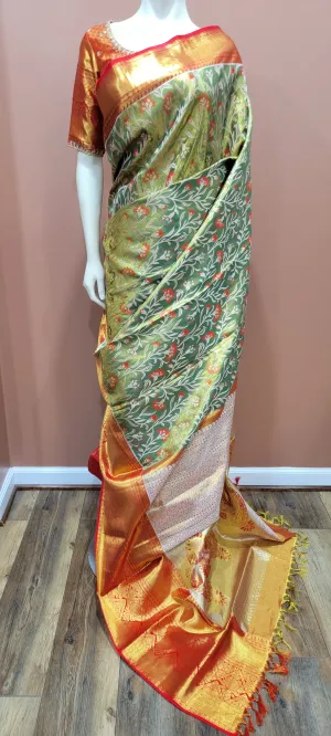 Kanchi Silk Saree w/ 2 Gram Gold Zari Collection- Custom Blouse