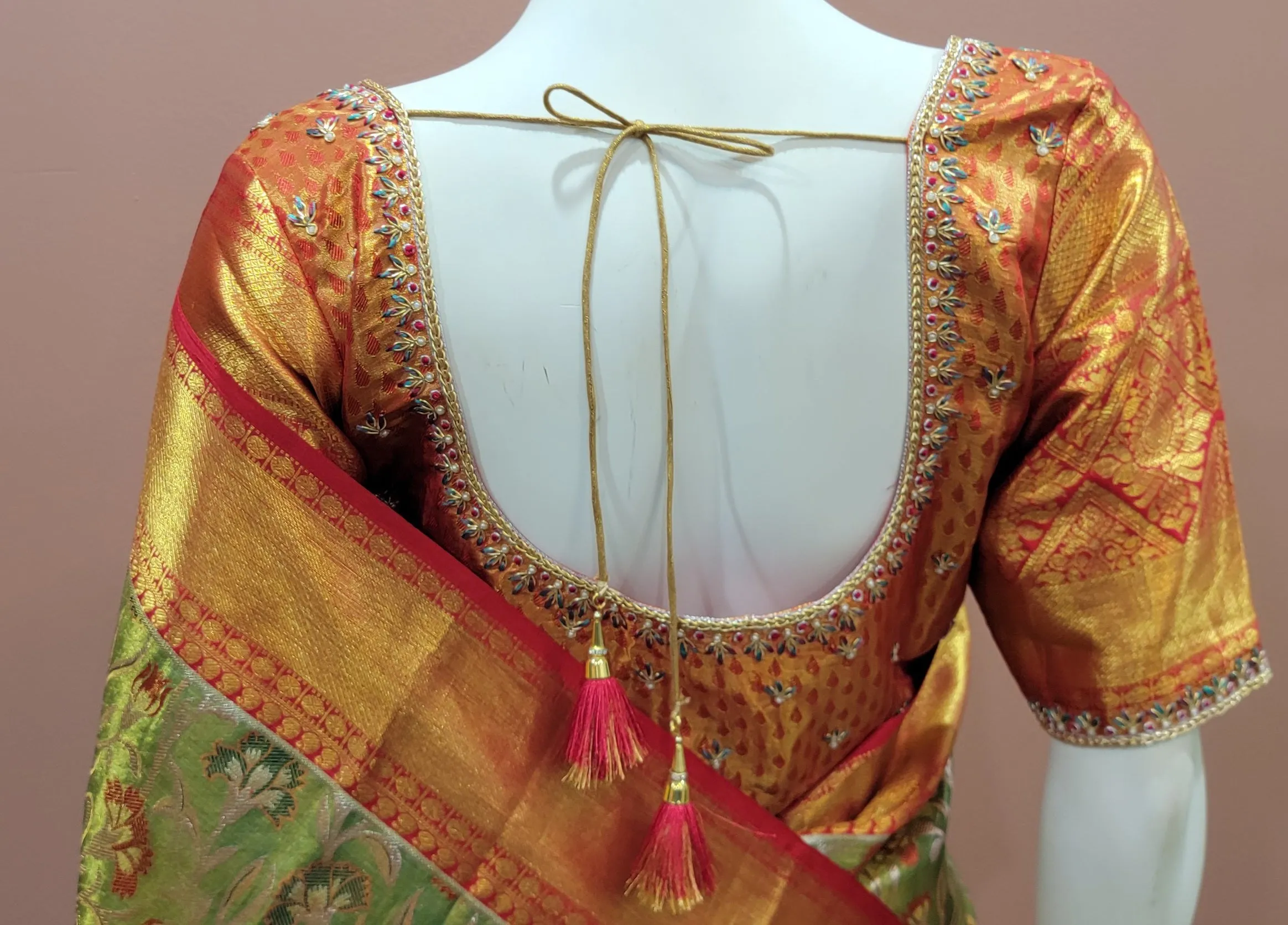 Kanchi Silk Saree w/ 2 Gram Gold Zari Collection- Custom Blouse