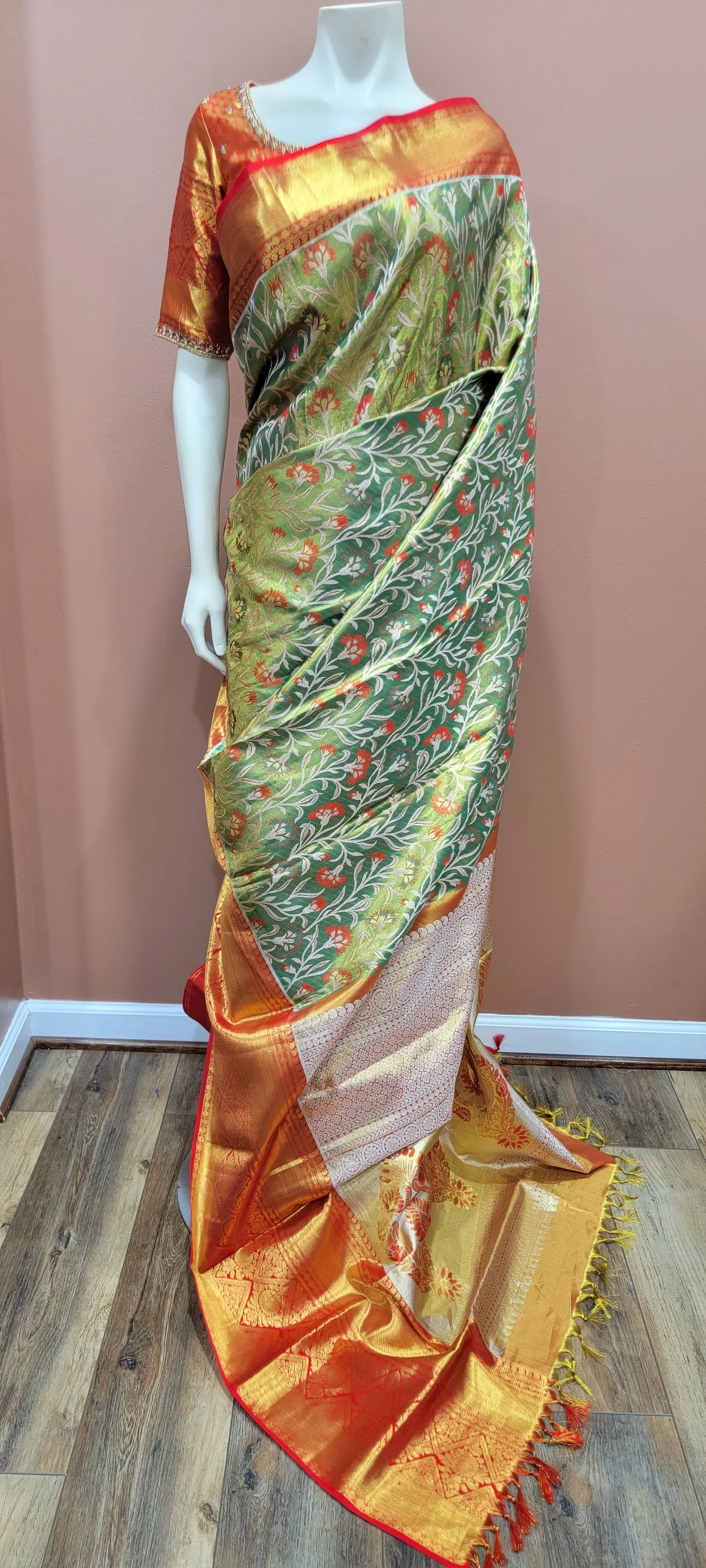 Kanchi Silk Saree w/ 2 Gram Gold Zari Collection- Custom Blouse