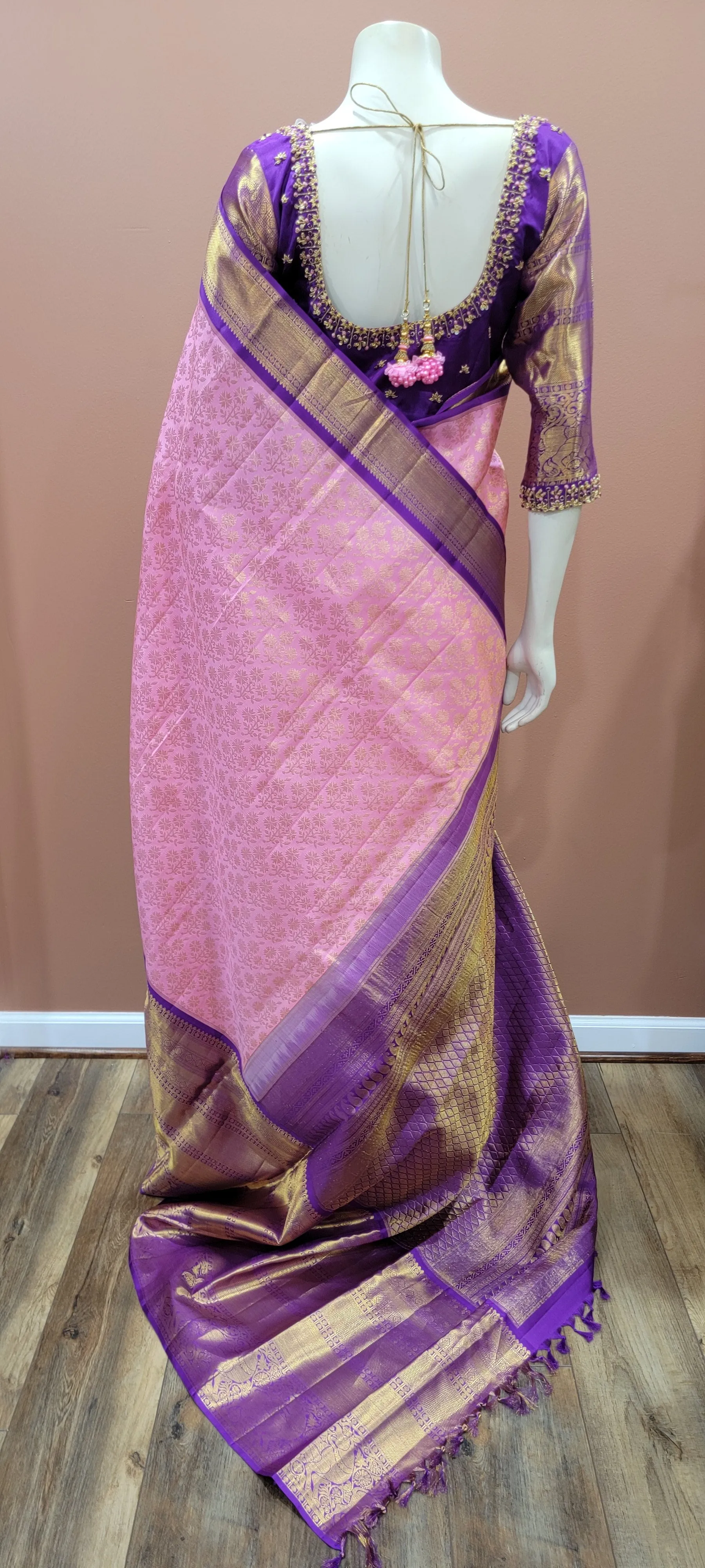 Kanchi Silk Saree w/ 2 Gram Gold Zari Collection- Custom Blouse