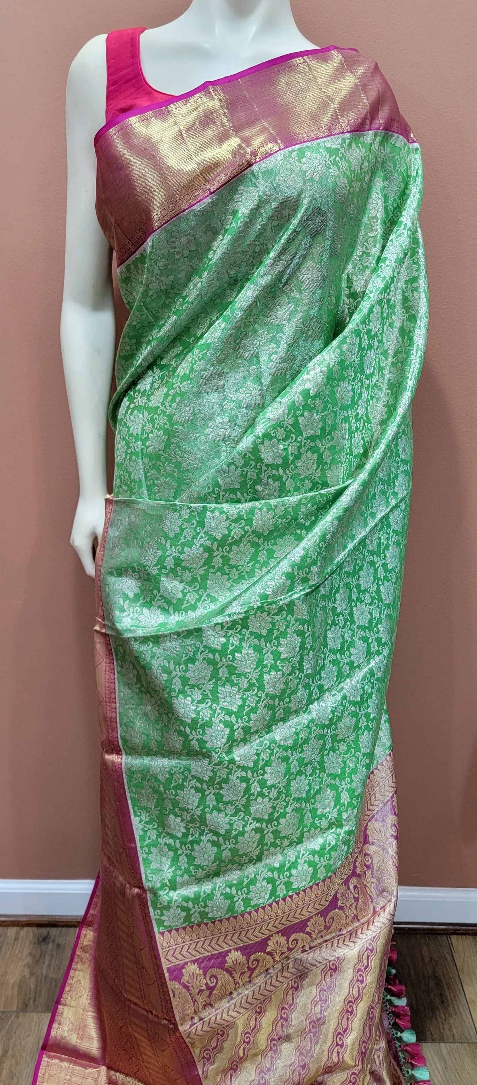 Kanchi Silk Saree w/ 2 Gram Gold Zari Collection- Custom Blouse