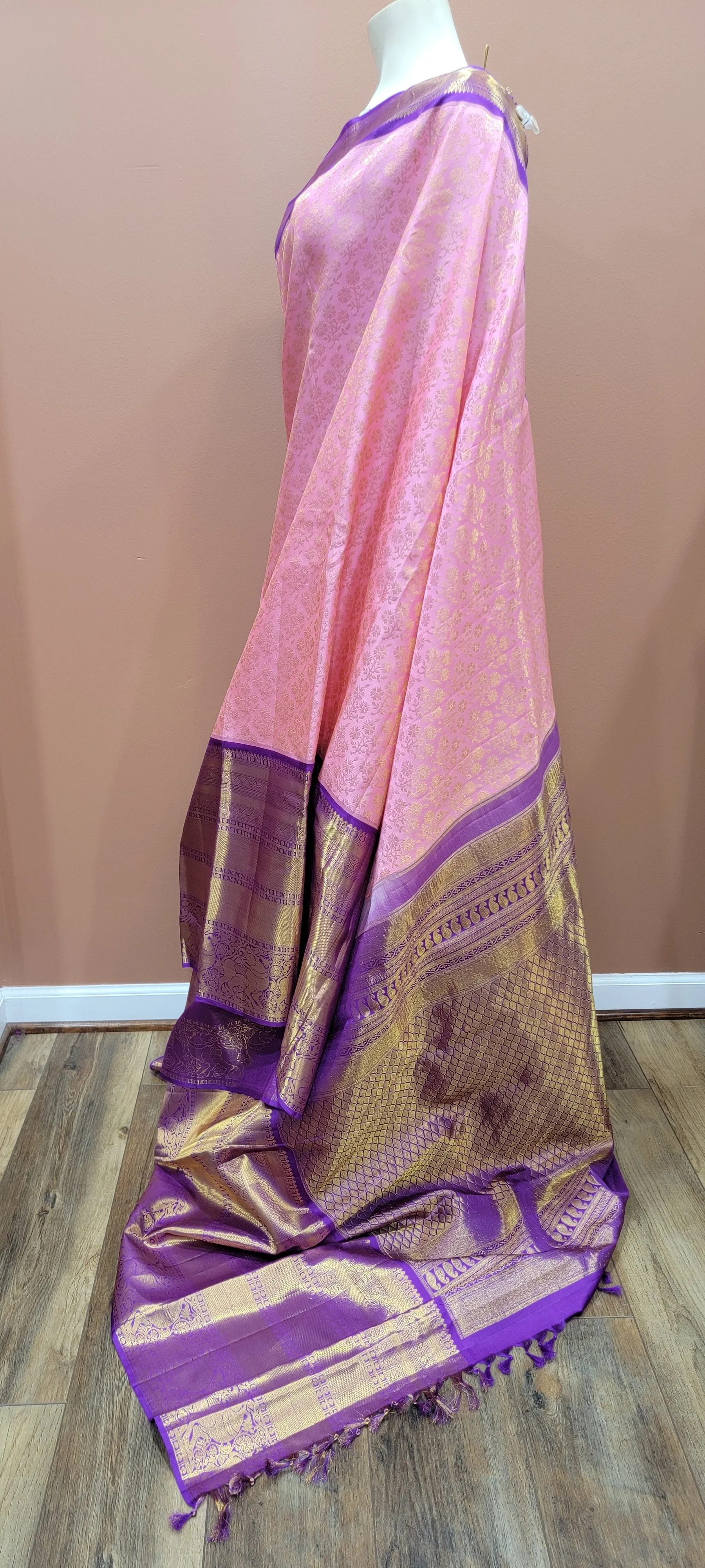 Kanchi Silk Saree w/ 2 Gram Gold Zari Collection- Custom Blouse