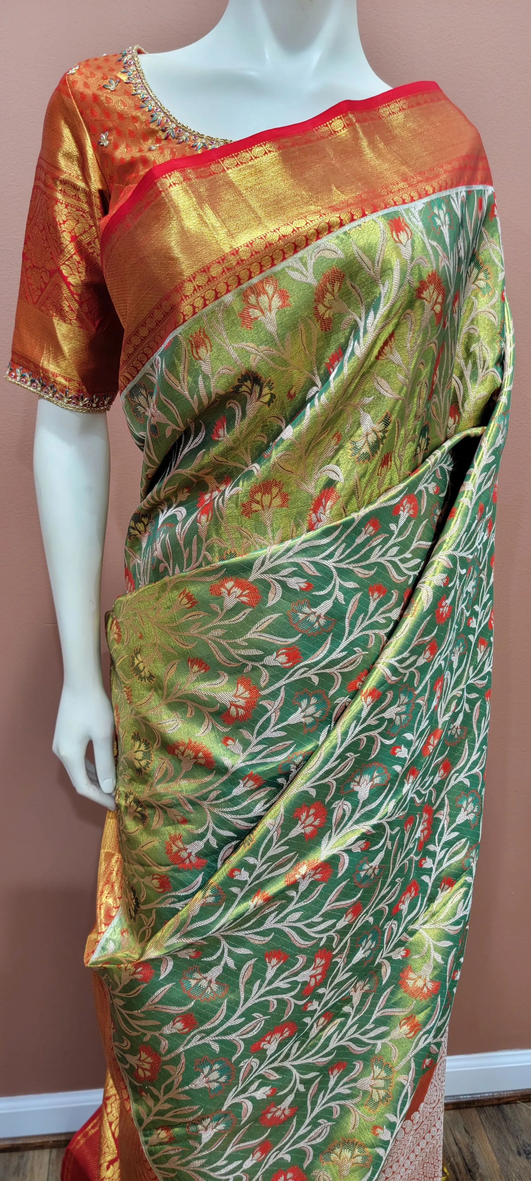 Kanchi Silk Saree w/ 2 Gram Gold Zari Collection- Custom Blouse