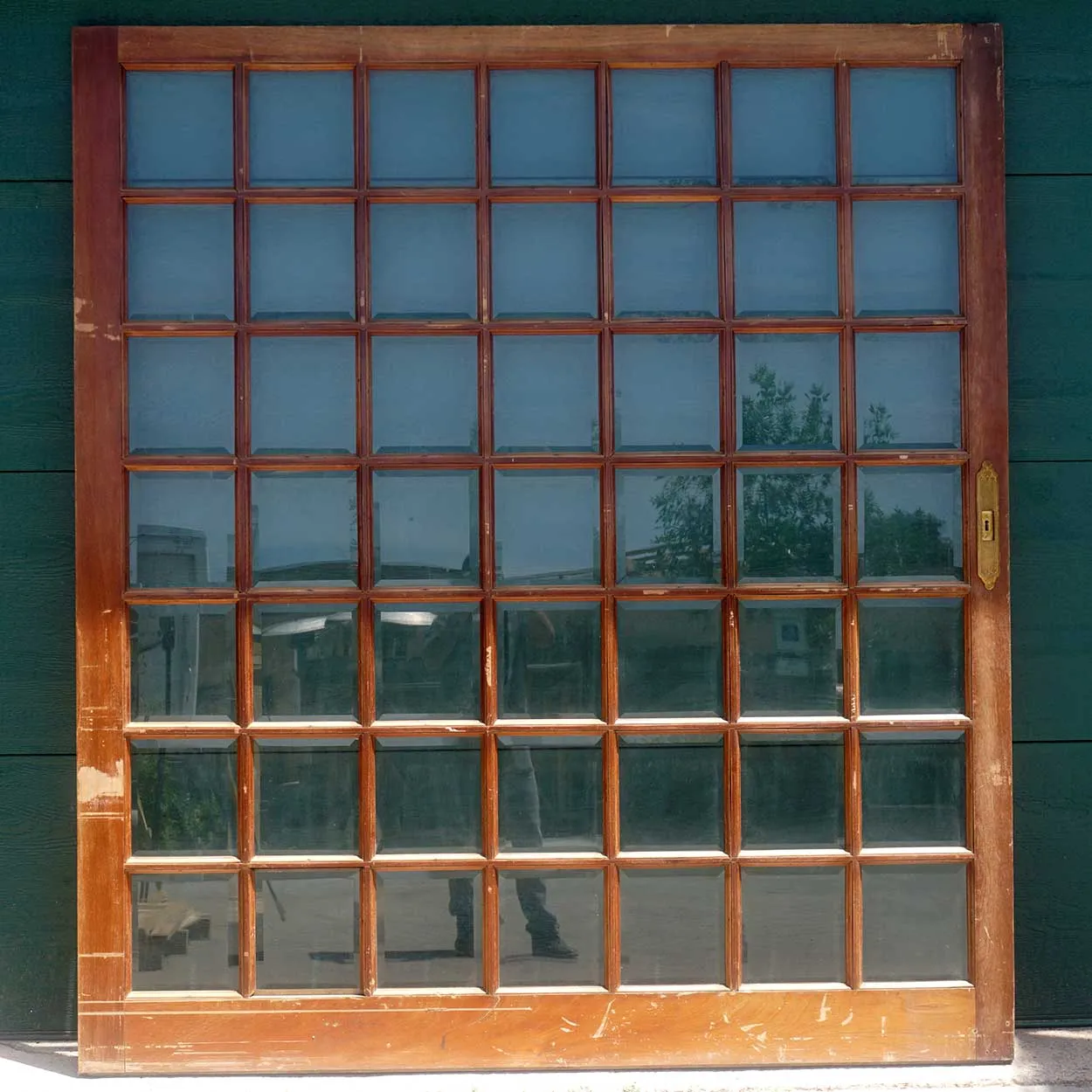Large Vintage Argentine Cedro Mahogany and Beveled Glass Pane Single Sliding Door