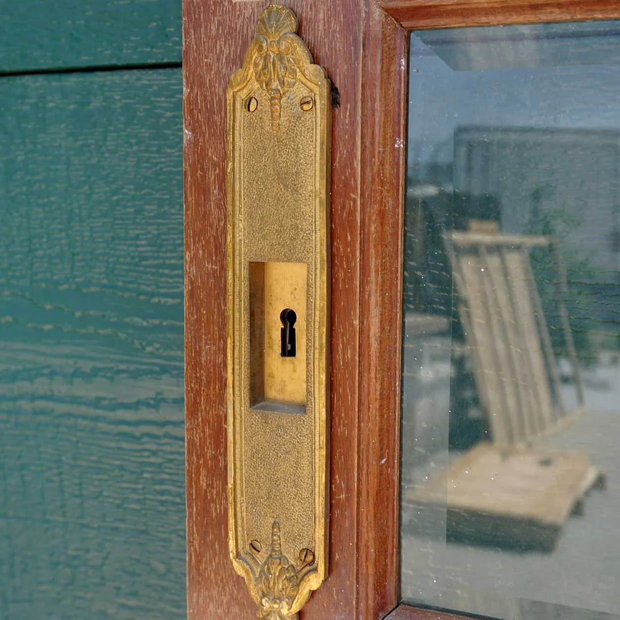 Large Vintage Argentine Cedro Mahogany and Beveled Glass Pane Single Sliding Door