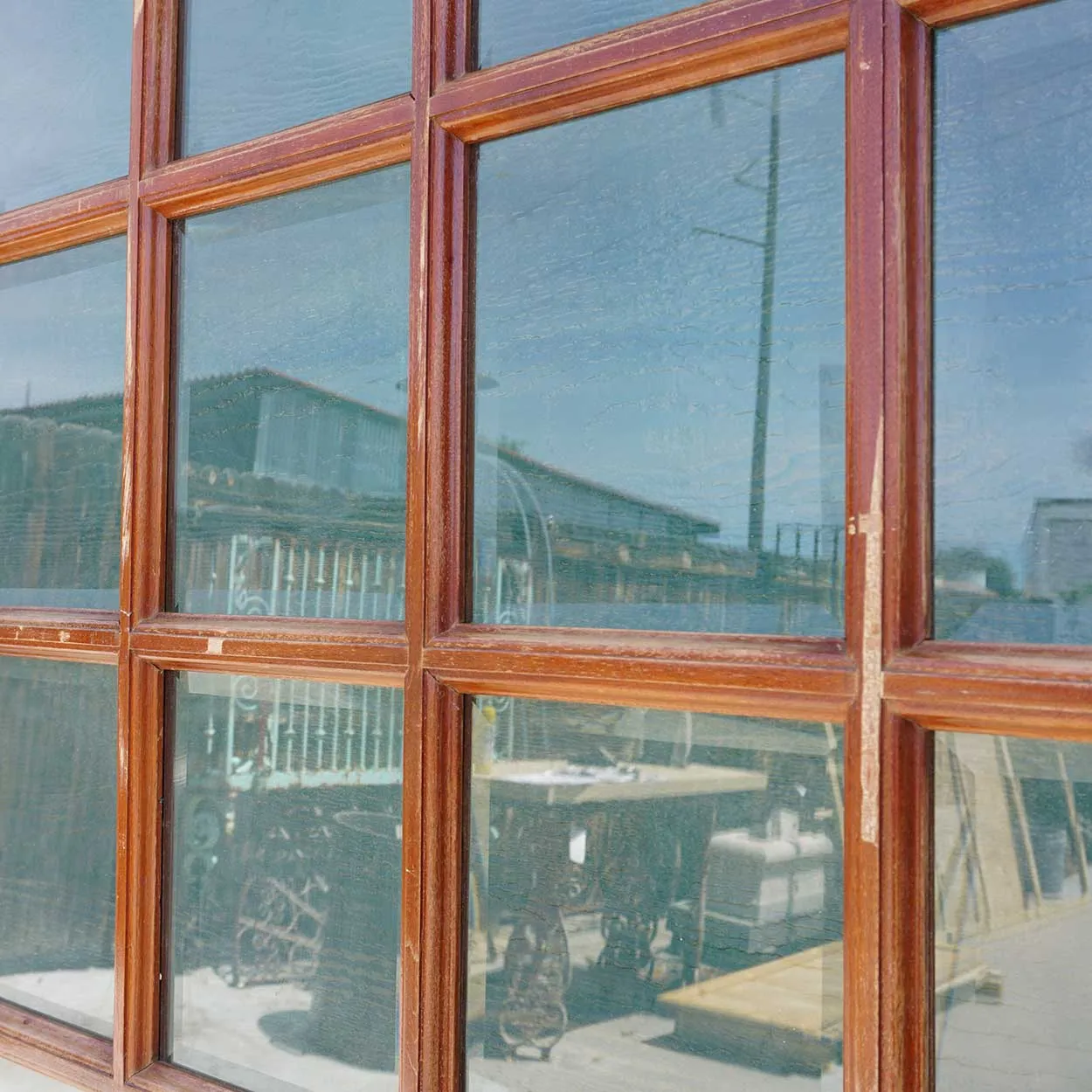 Large Vintage Argentine Cedro Mahogany and Beveled Glass Pane Single Sliding Door